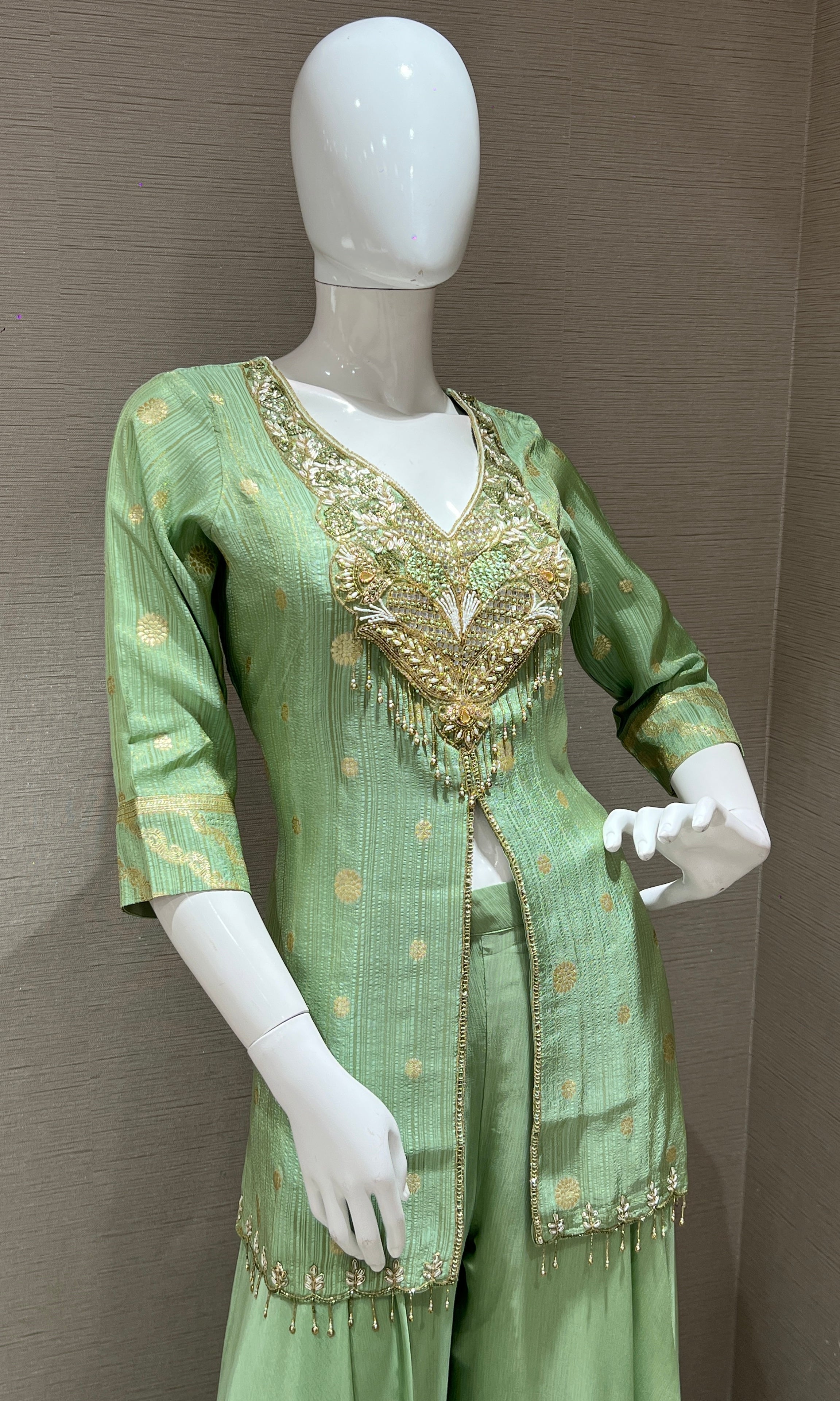 Pista green palazzo with short BLOUSE