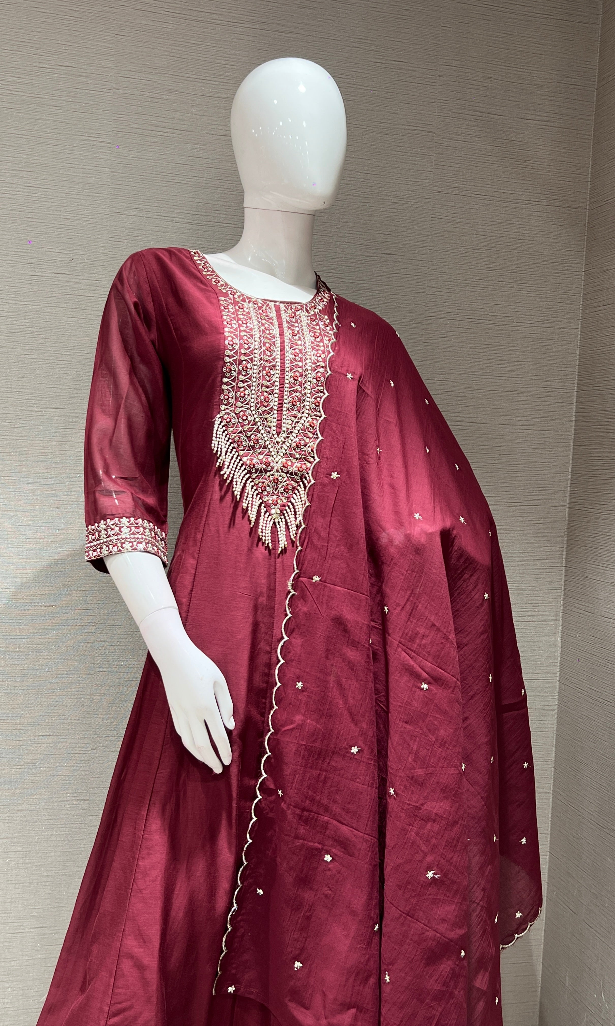 Maroon EMBROIDERED KURTA SET