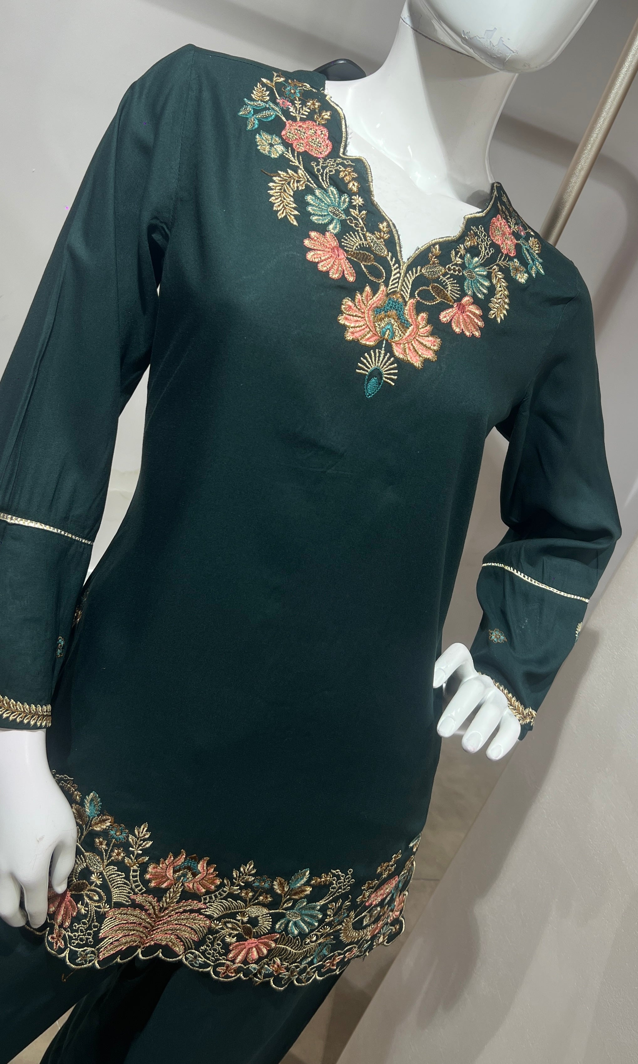 Green Rayon Cotton Ethnic Cord set