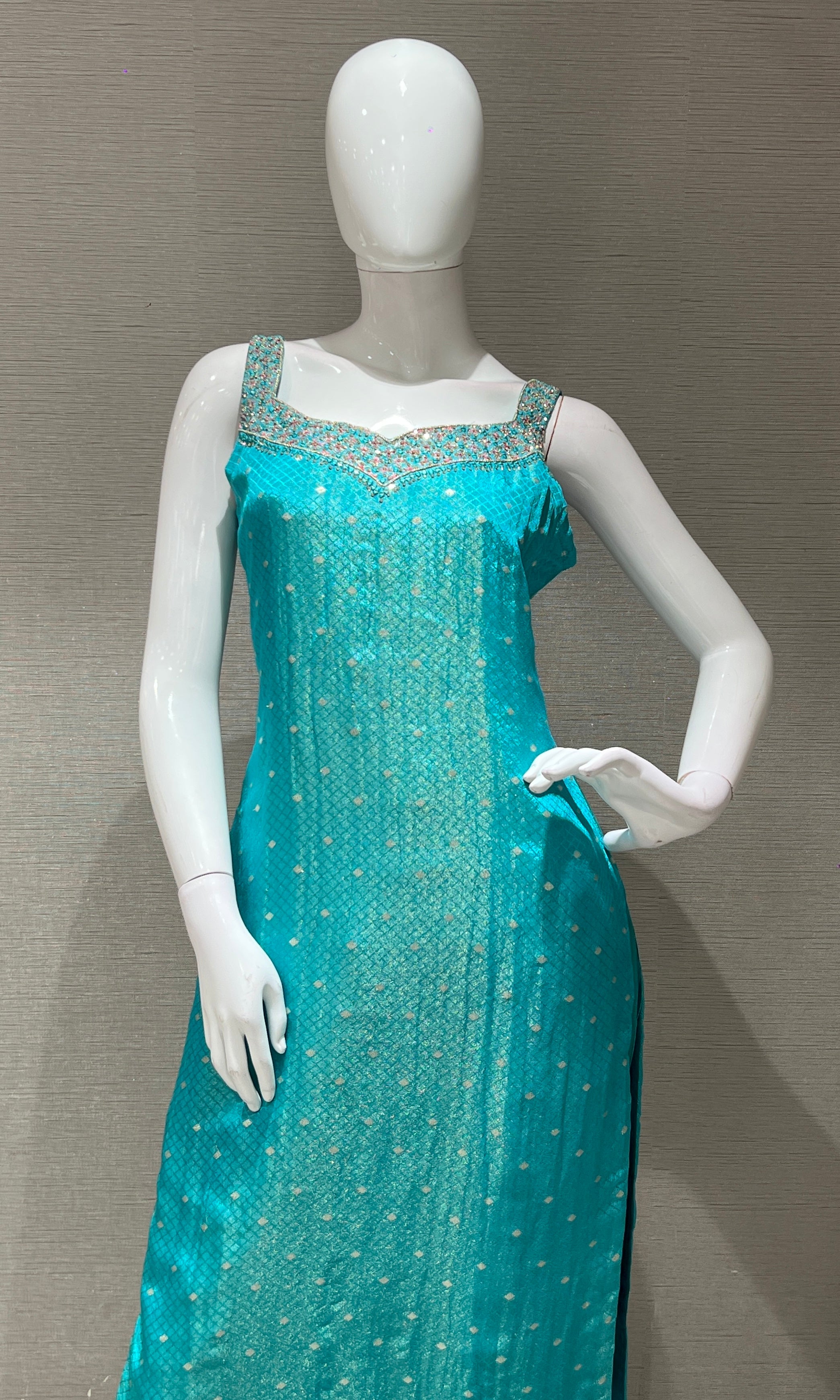 Sea blue kurta set with floral printed dupatta