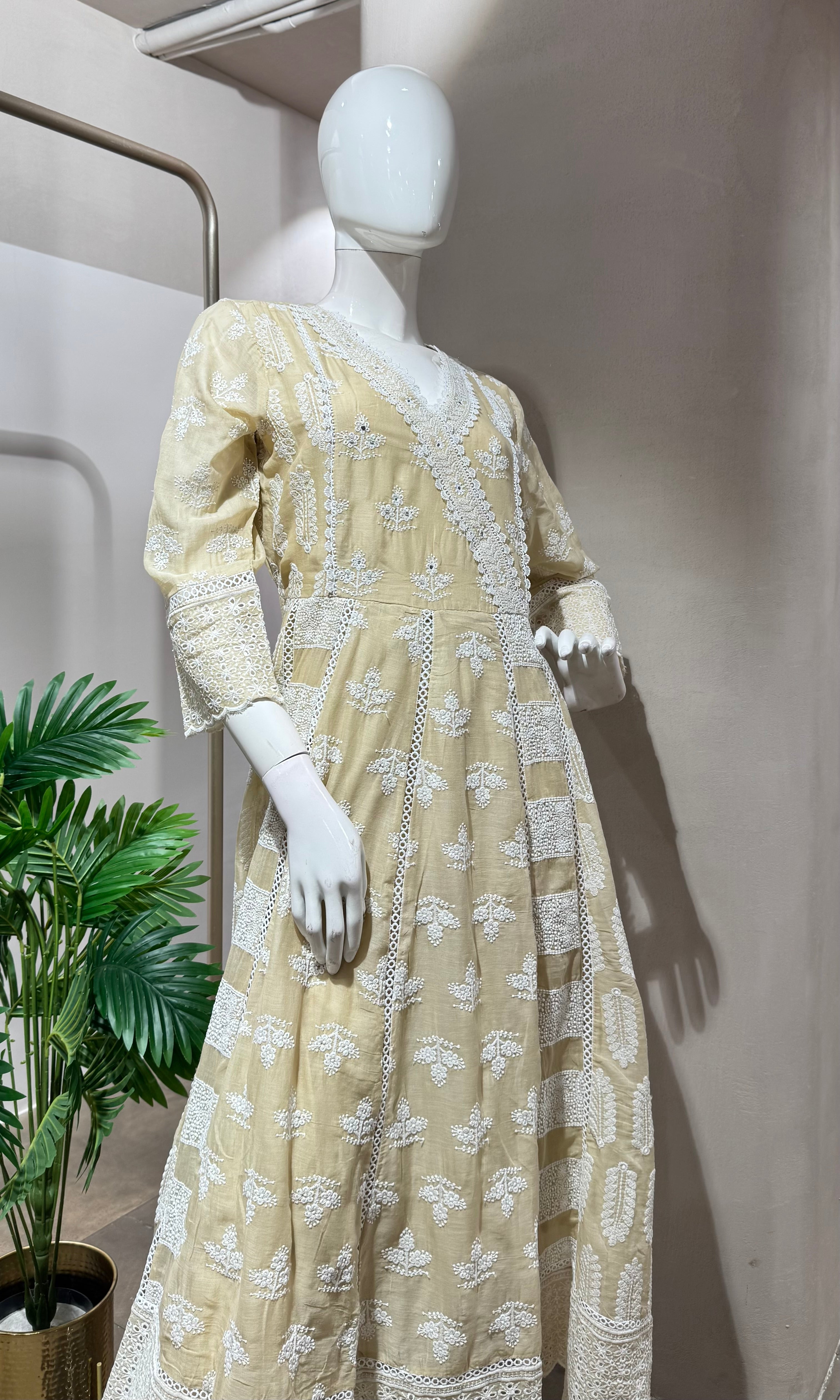 BEIGE LUCKNOWI STYLE CHIKANKARI ANARAKALI