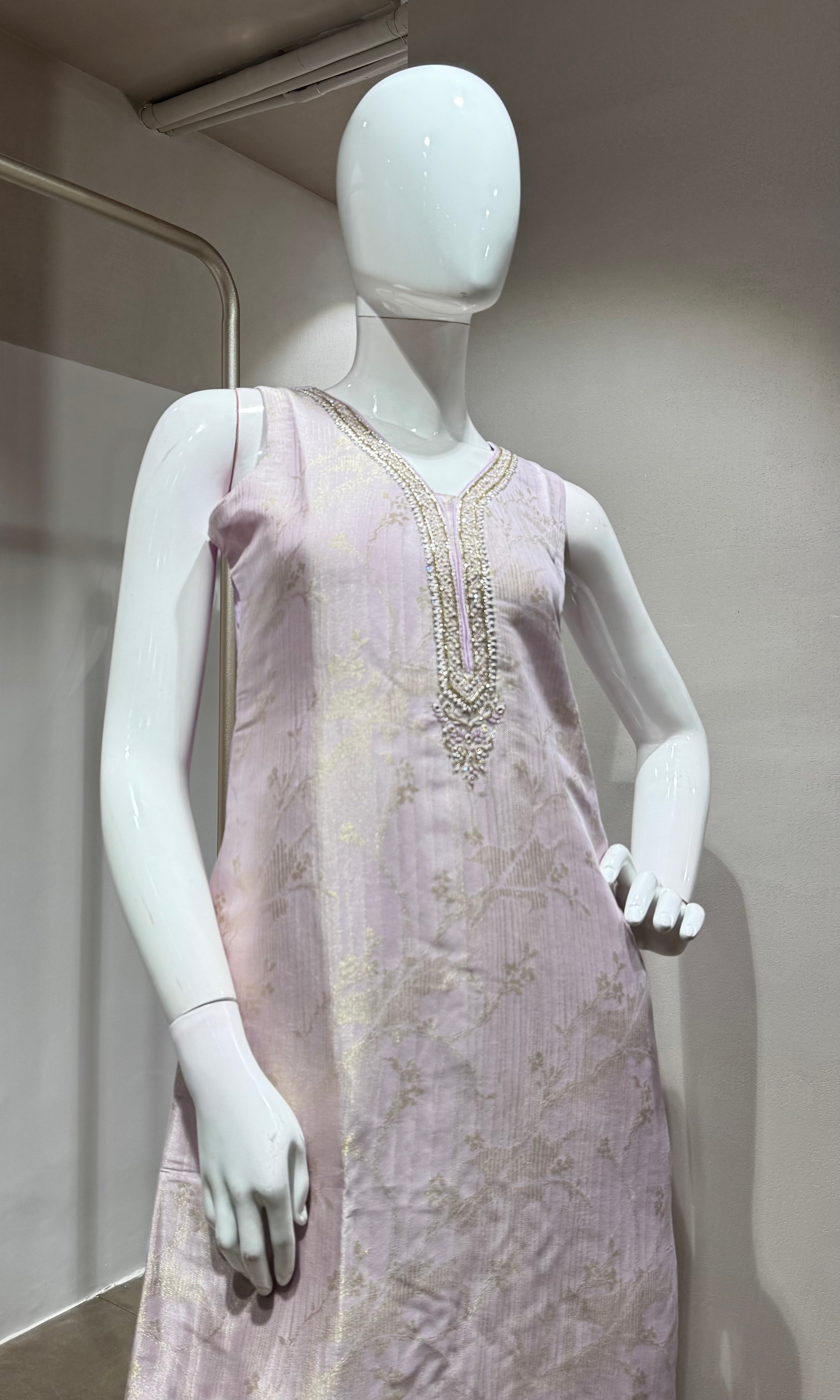 lilac silk kurta set with gold embroidery