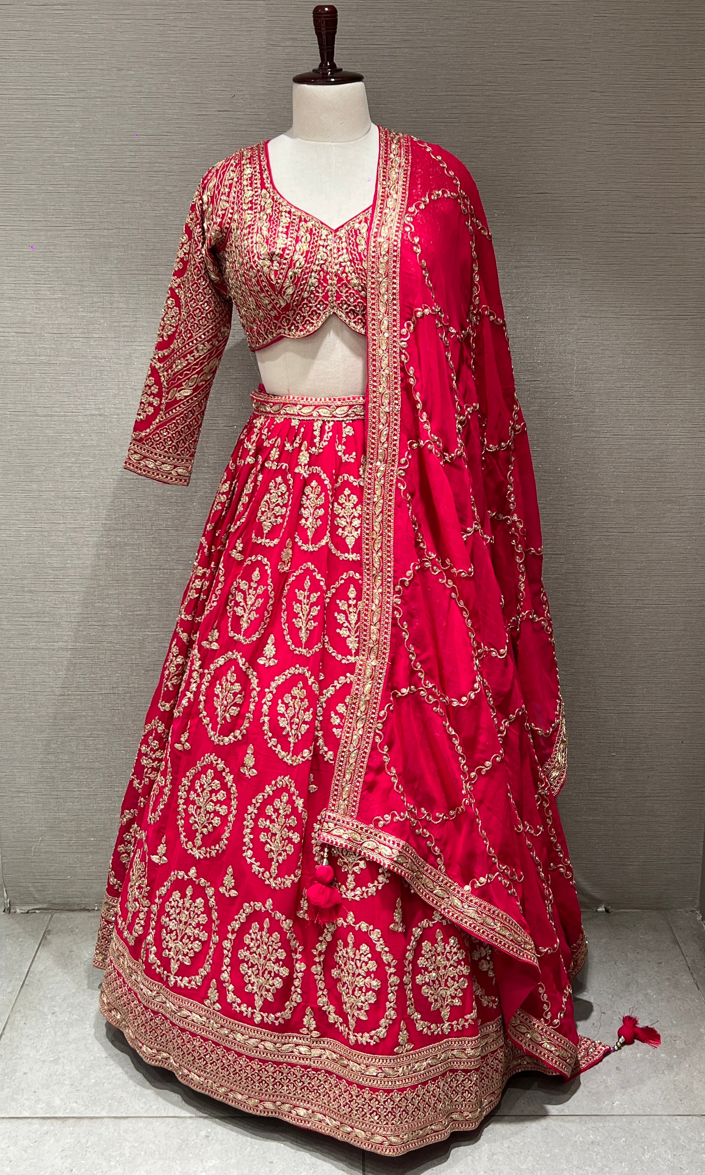 Pink Lehenga with zari and sequin gold embroidery