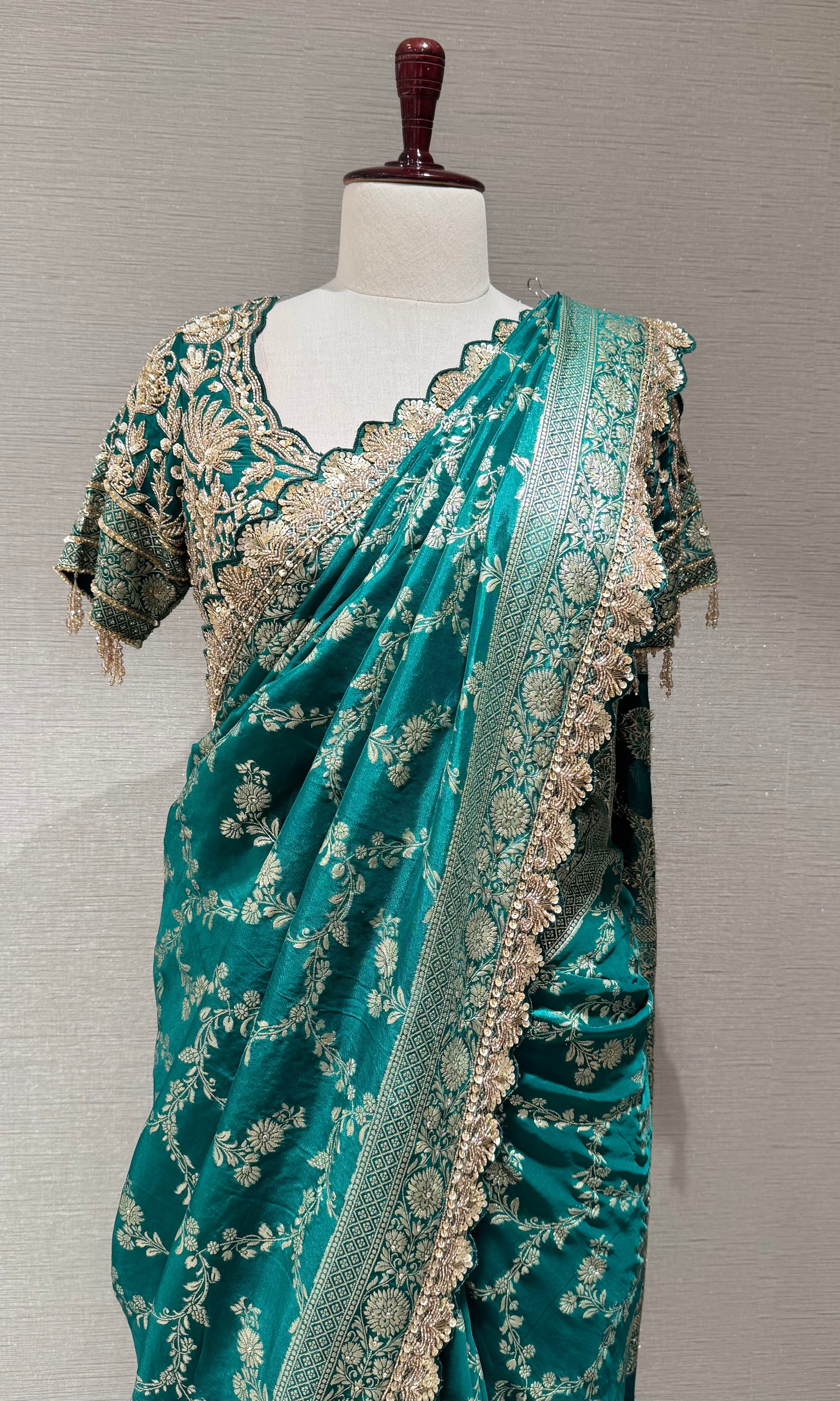Deep Green Silk Saree with embroidered blouse
