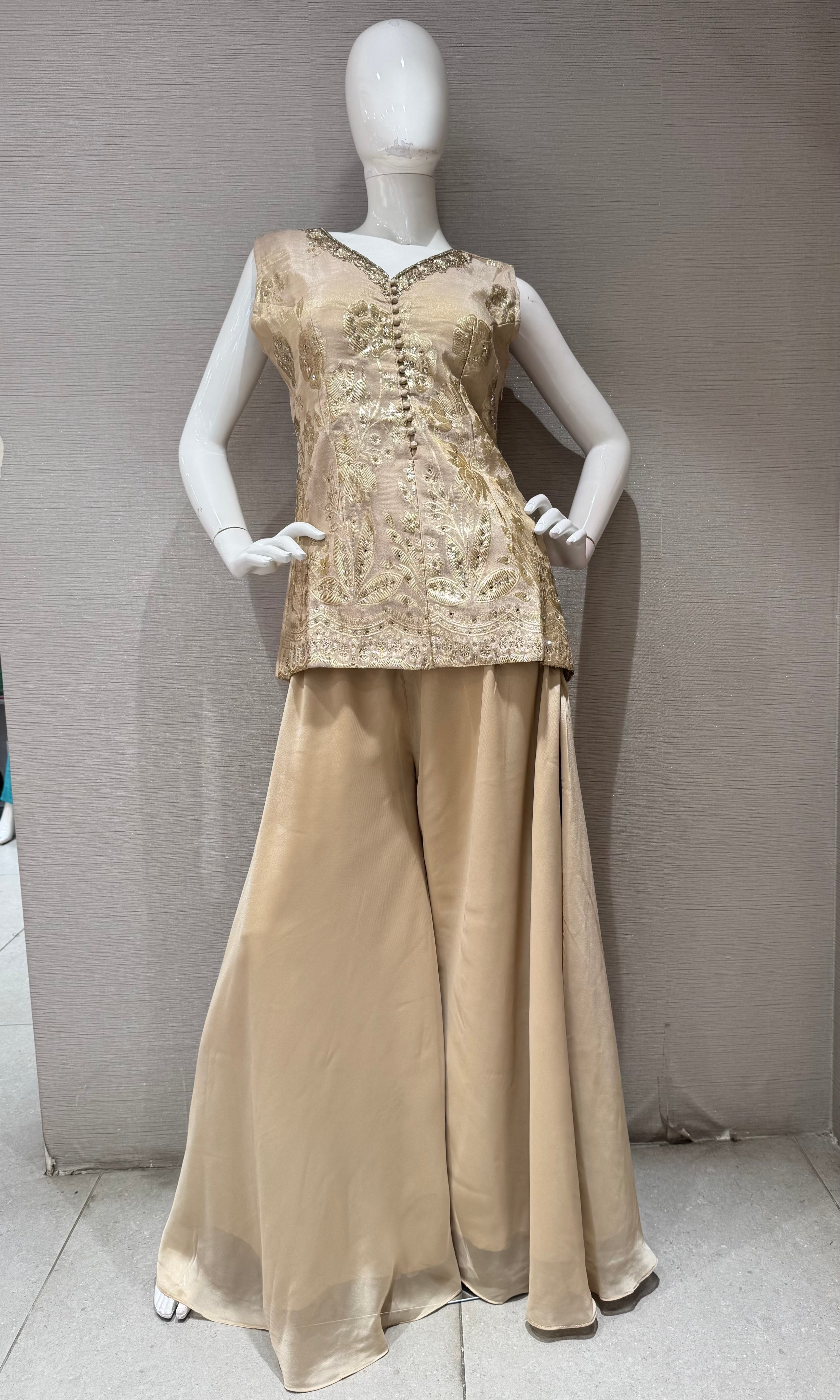 BEIGE Gold Shimmer Tissue palazzo Set