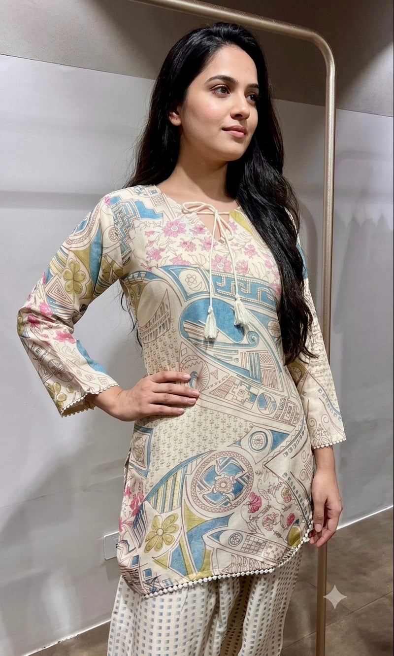 Blue Pastel Floral Printed Farsi salwar