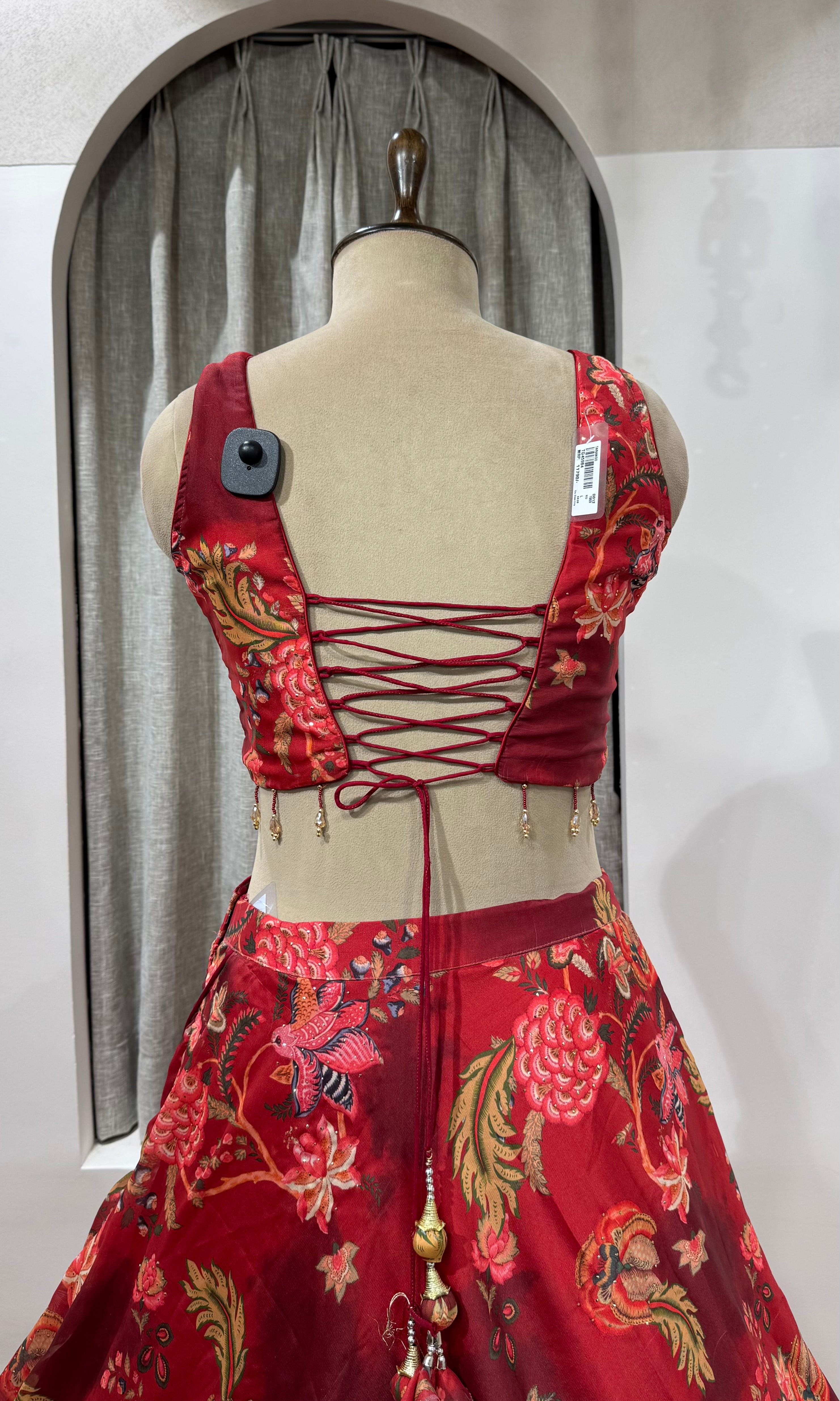 Red Indian Organza Printed Lehenga Set