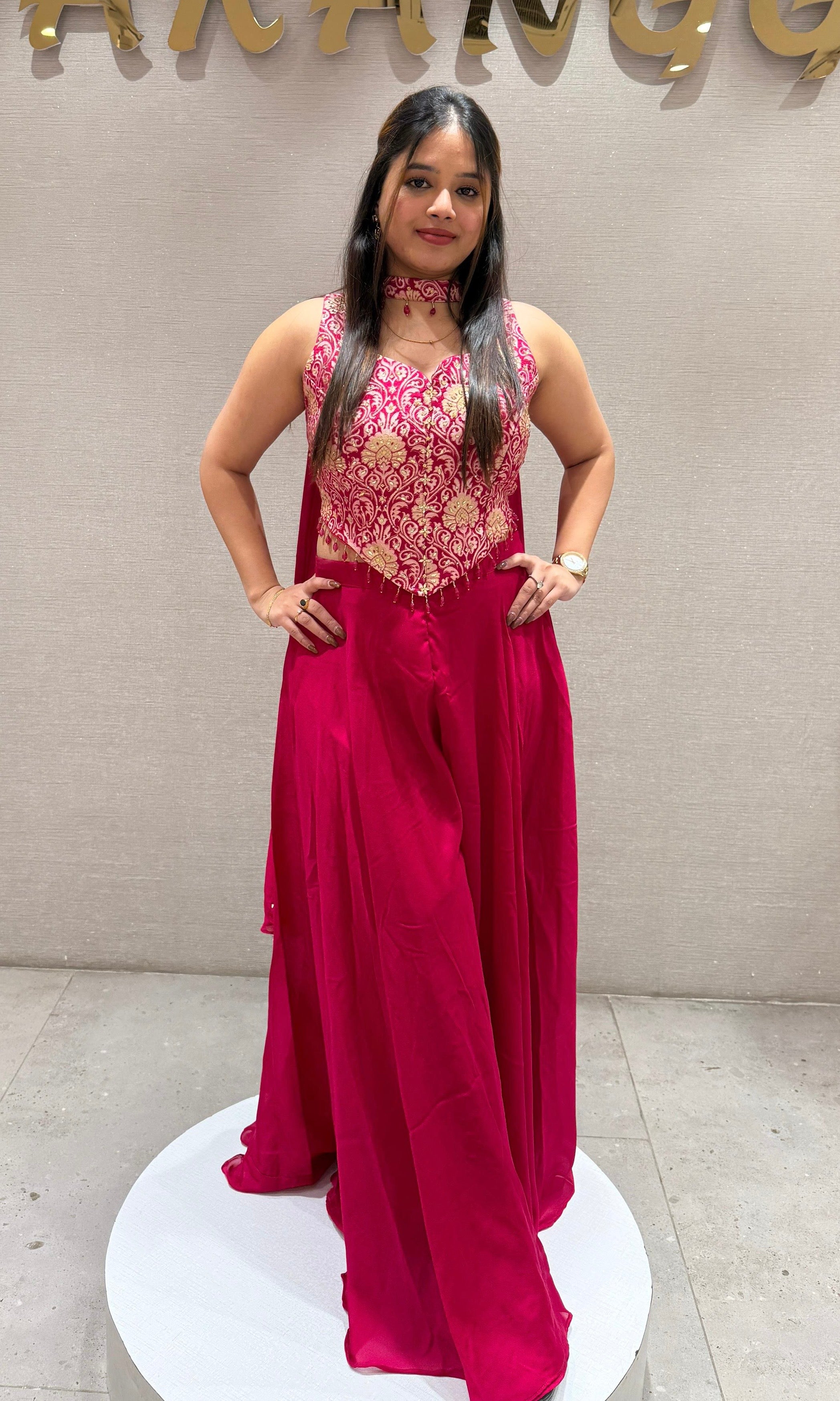 Pink palazzo with corset embroidered blouse