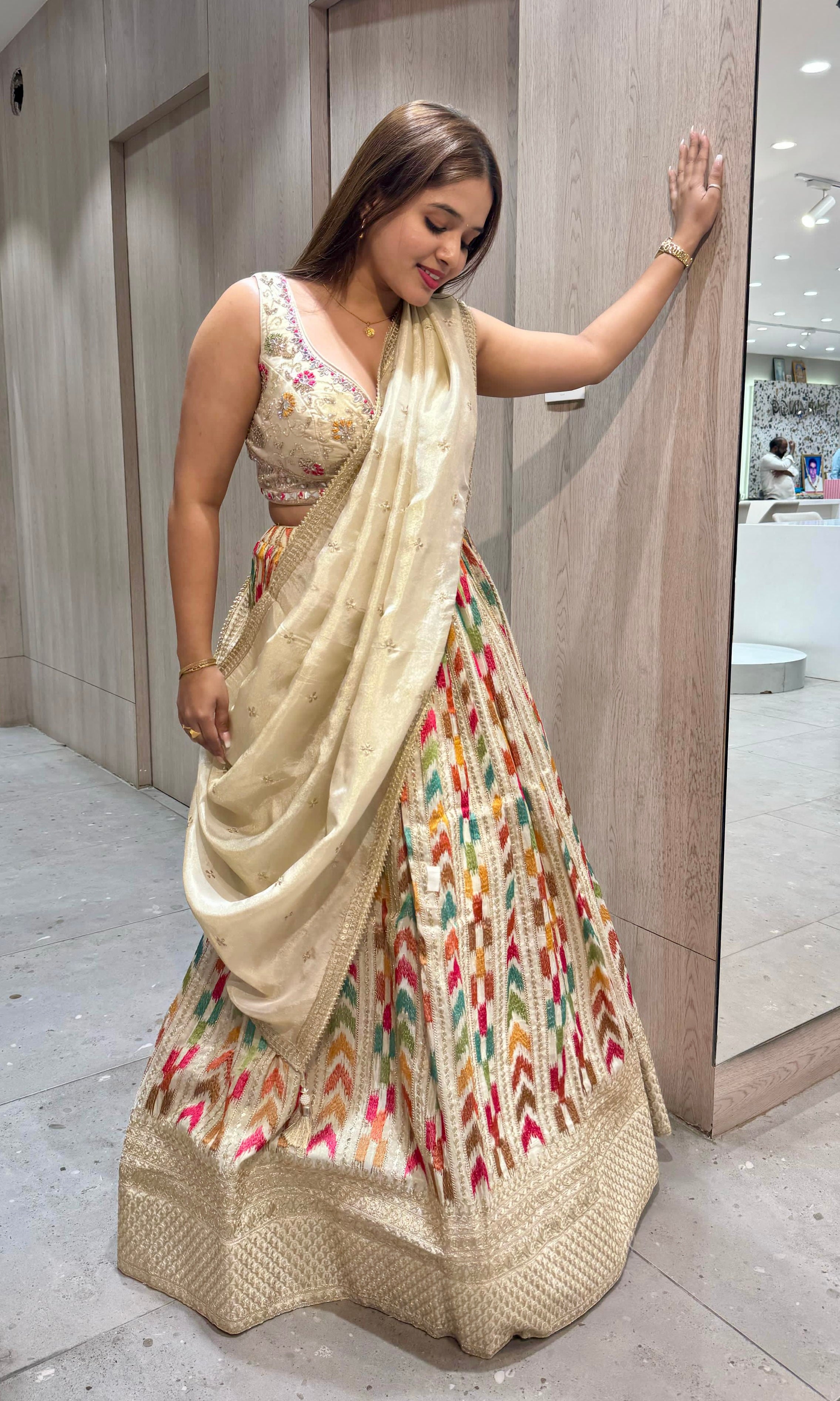 Multi cream croptop Lehenga