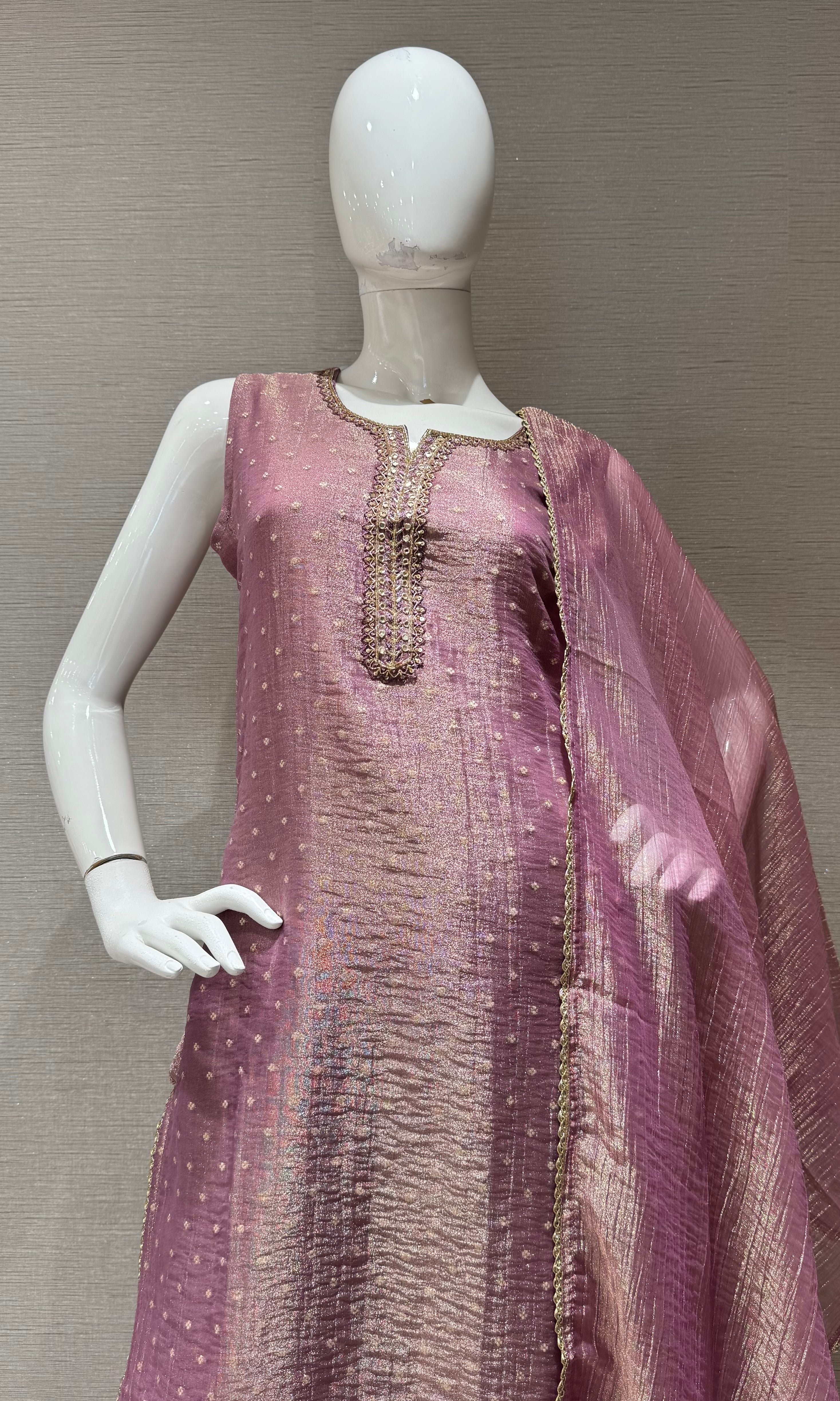 Lilac Shimmer golden ethnic kurta set