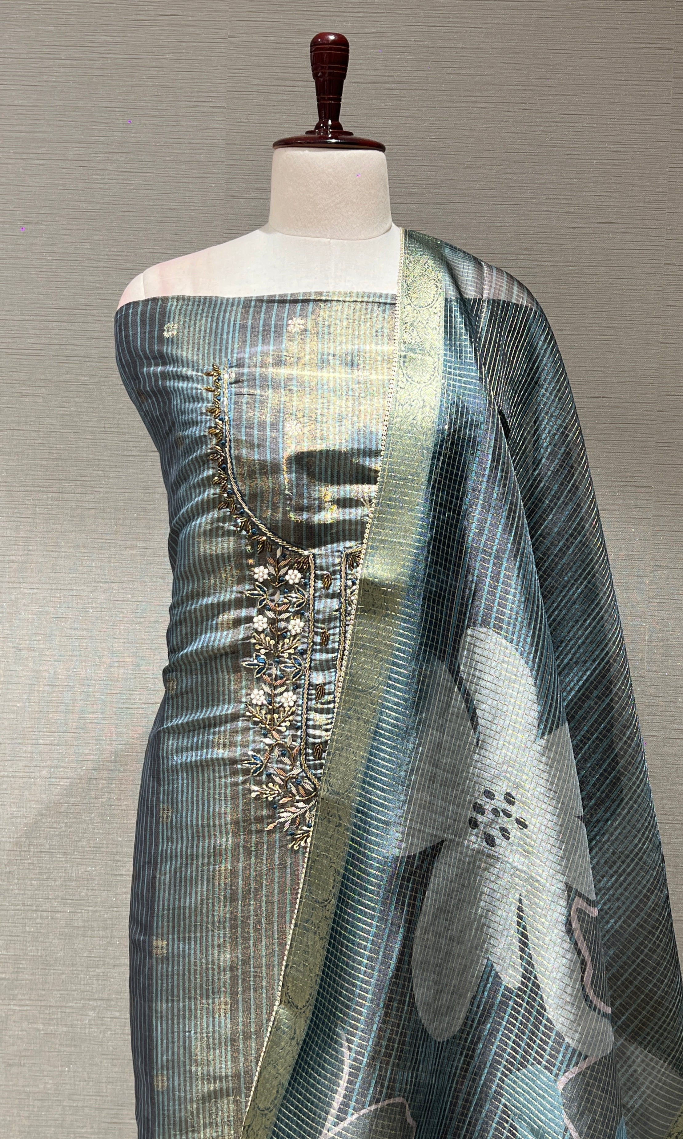 Navy blue floral dress material