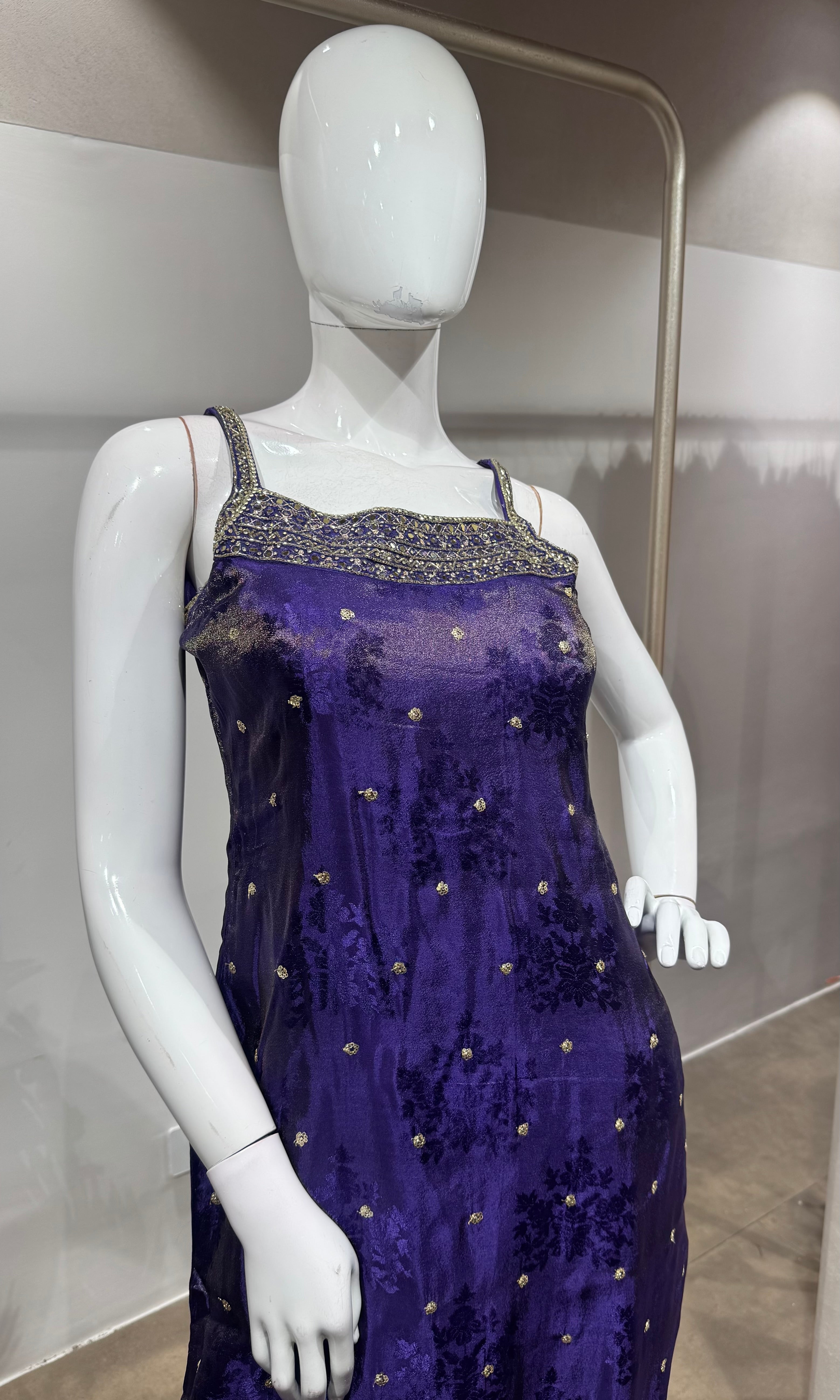 Purple silk embroidered kurta set