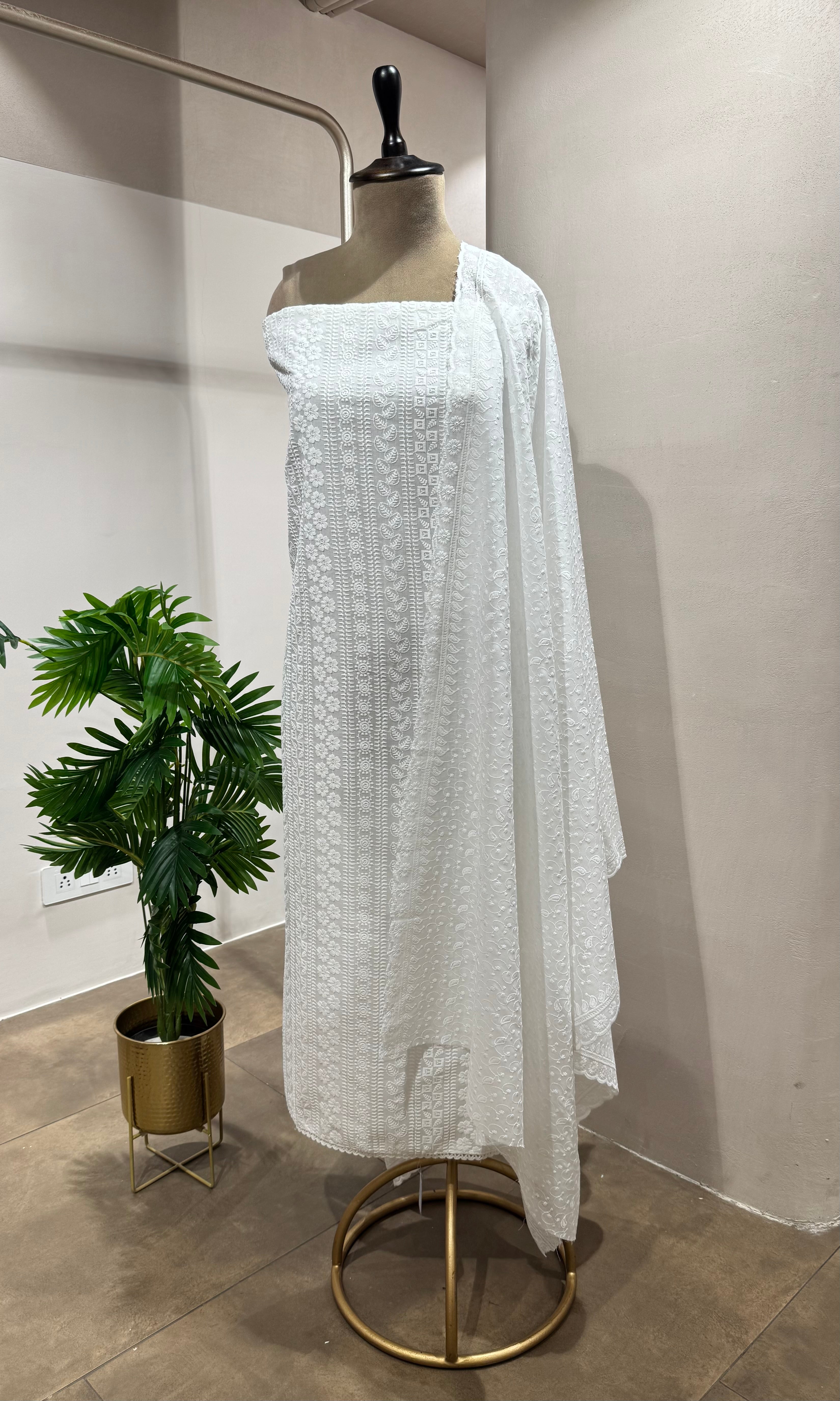 WHITE CHIKANKARI DRESS MATERIAL