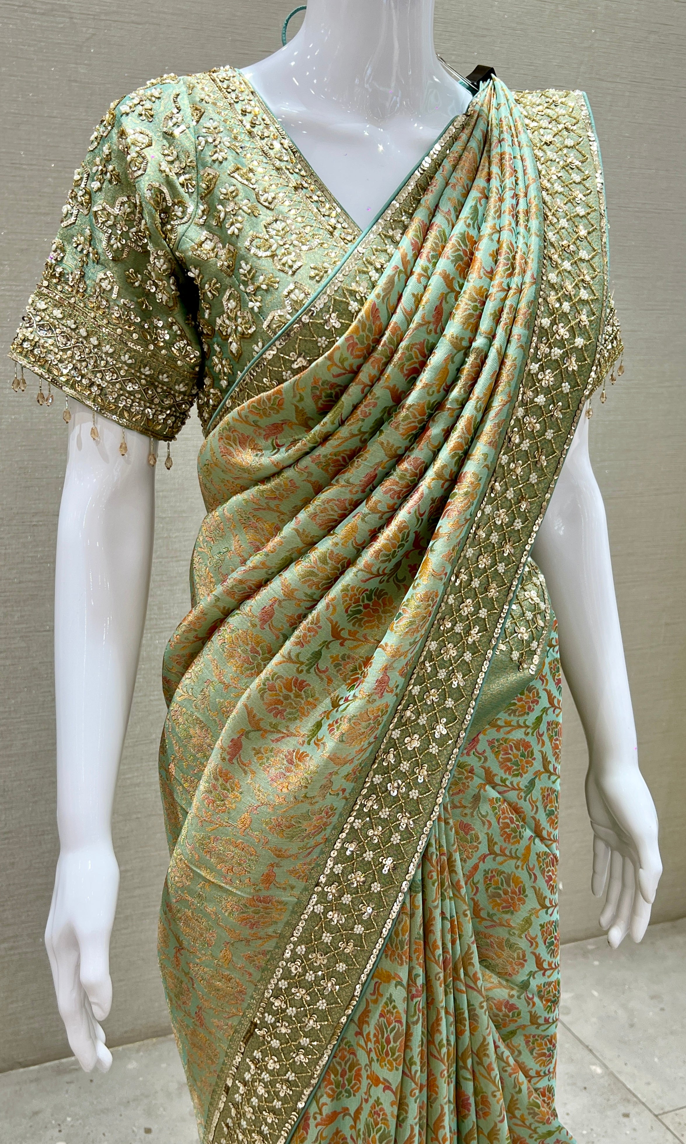 Sage Green Traditional Banarasi Saree