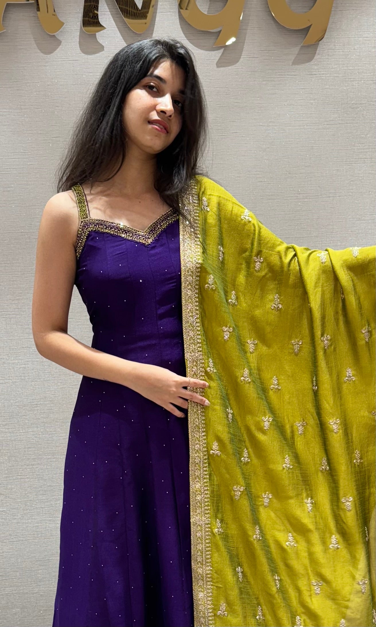 Purple gold embroidery anarkali