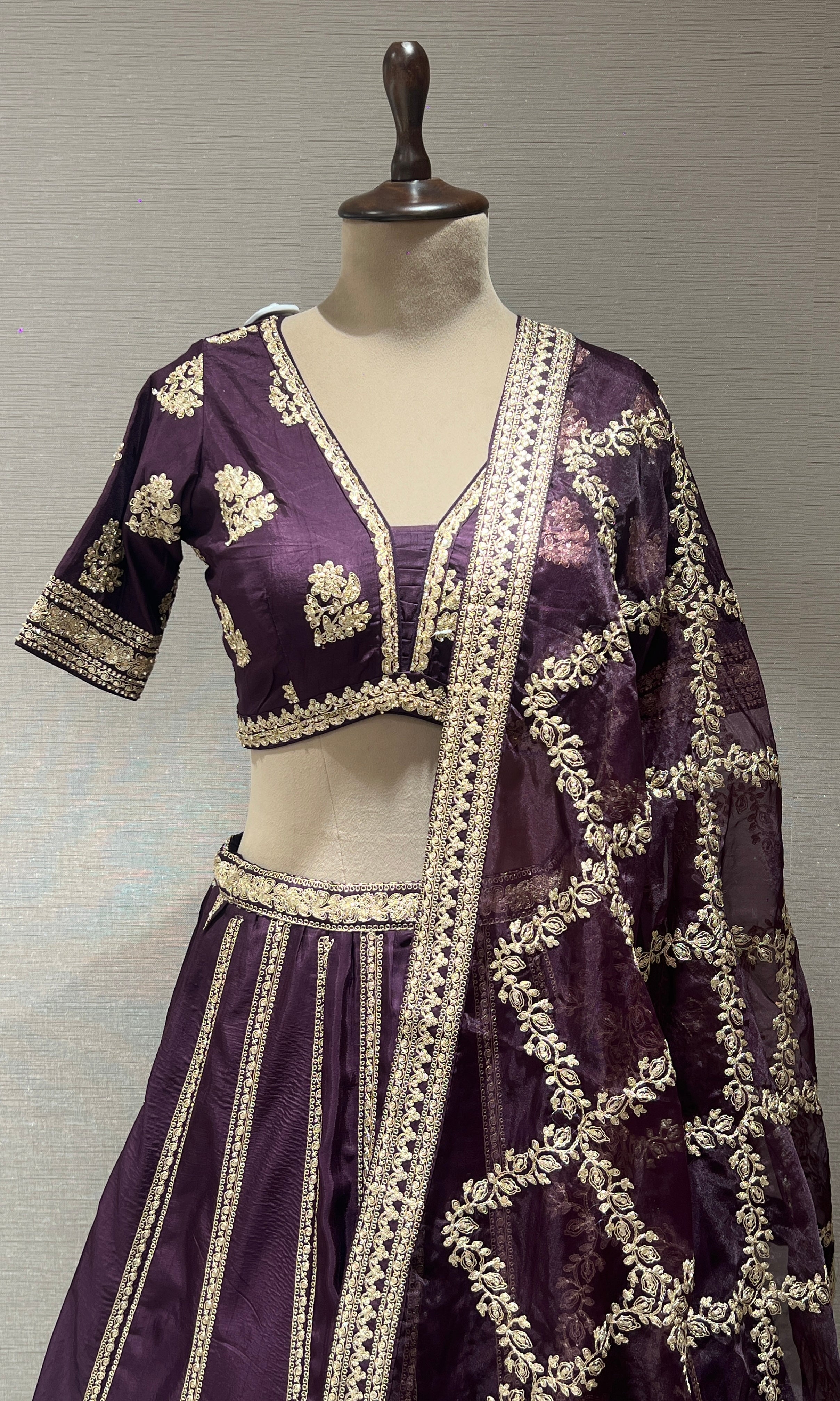 Wine Lehenga with Heavy Zari Embroidery
