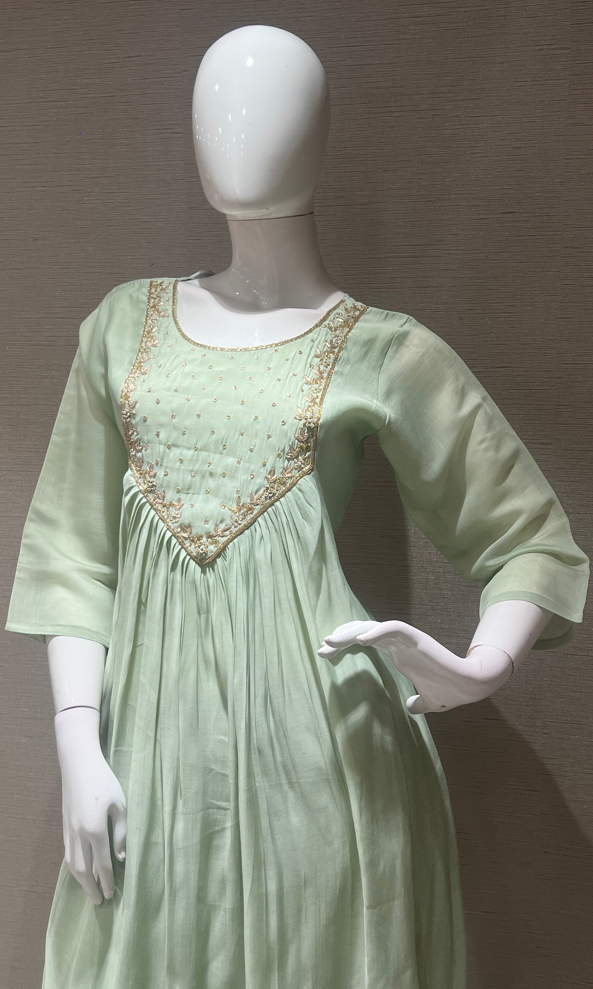 Pista green MUL CHANDERI kurta set