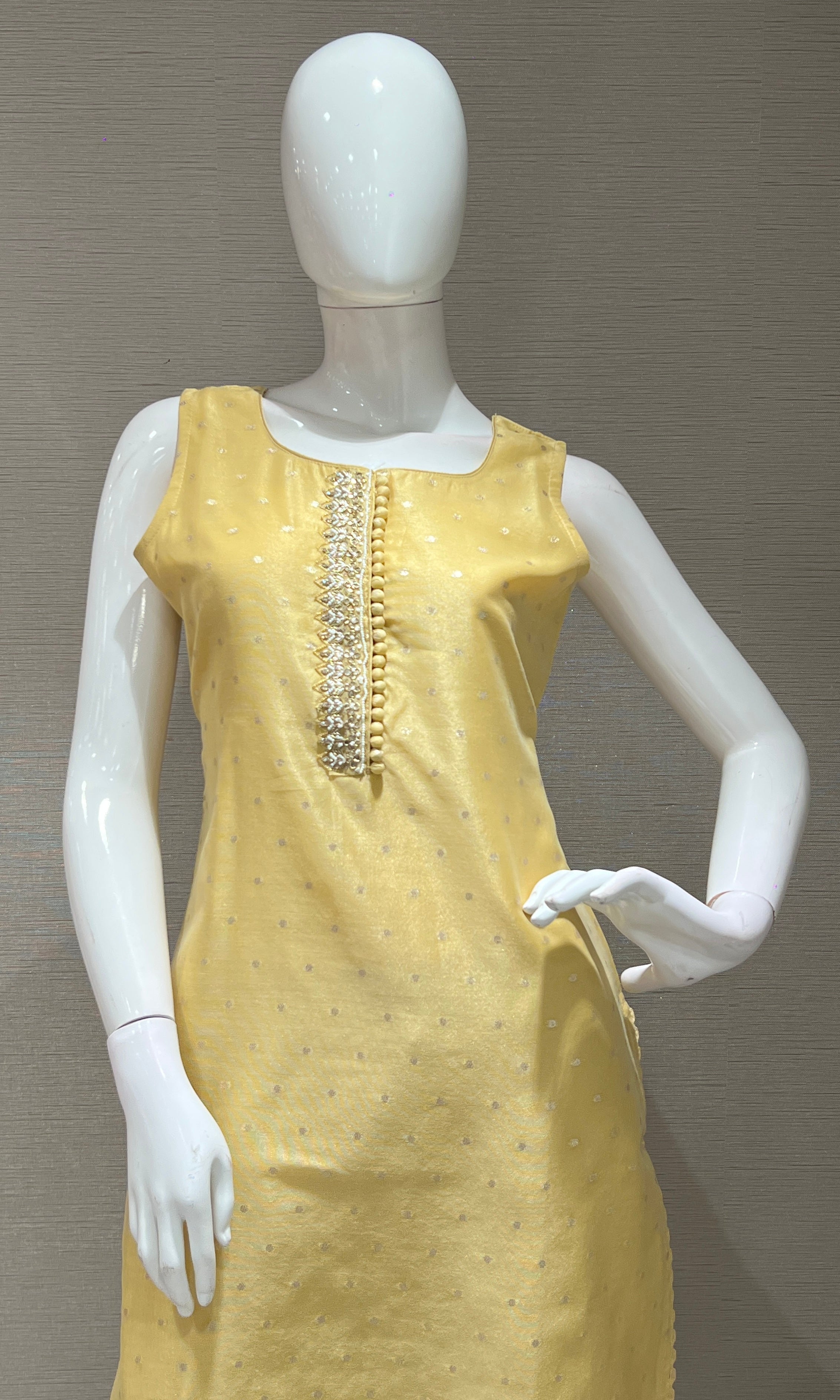 Golden kurta set with striped dupatta