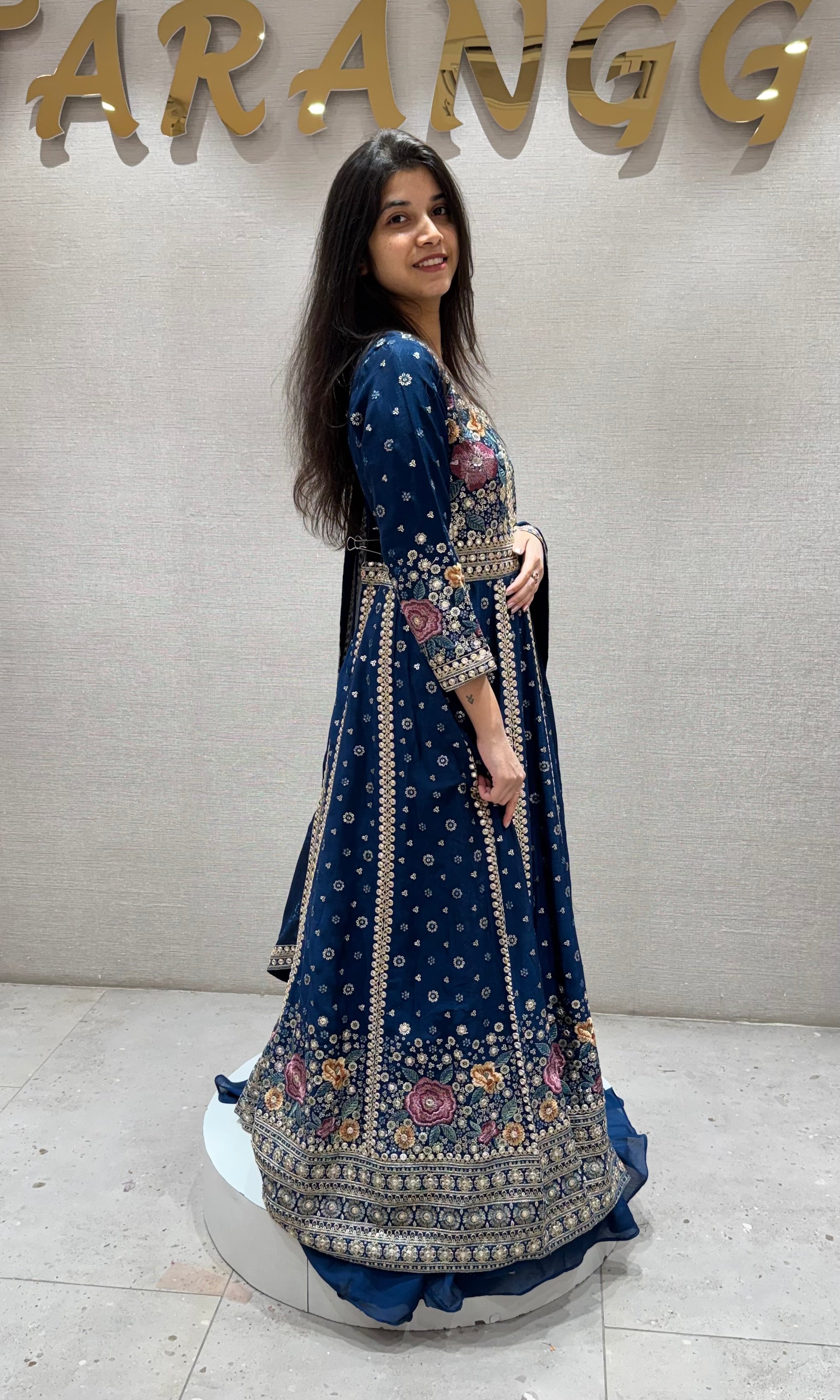Navy Blue FLORAL Embroidered Anarkali