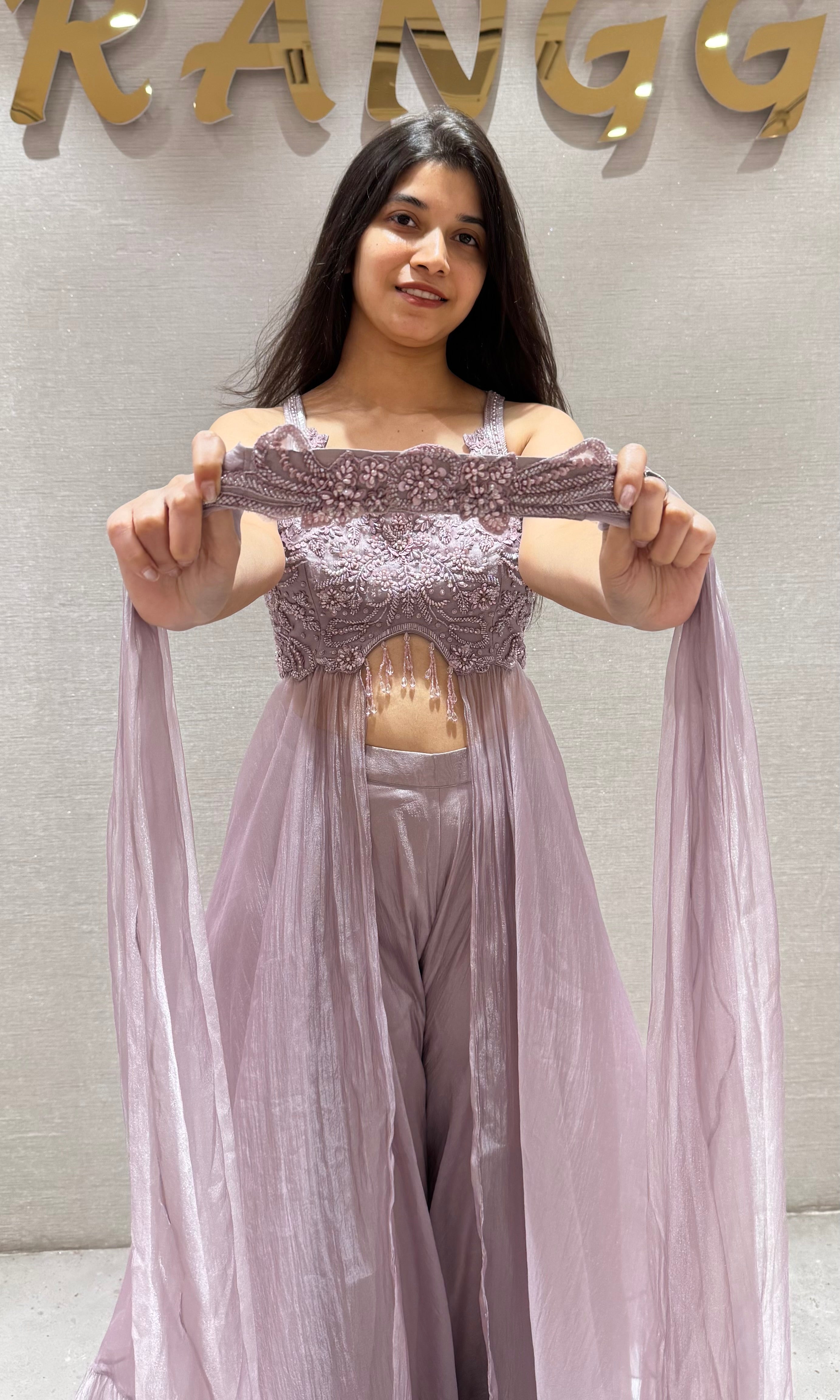 Lilac EMBROIDERED peplum Palazzo set