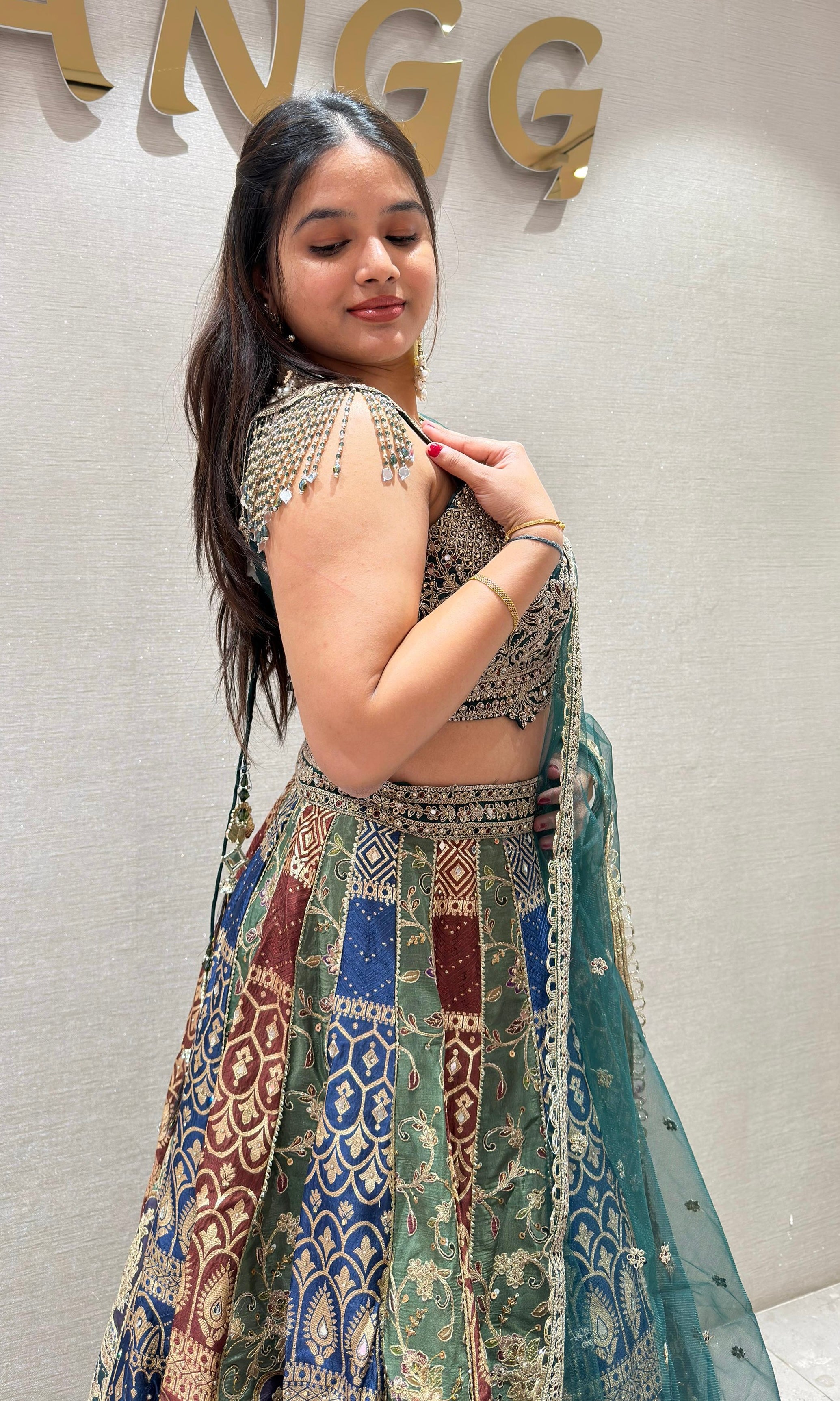 Multi GOLDEN HEAVY EMBROIDERED Lehenga