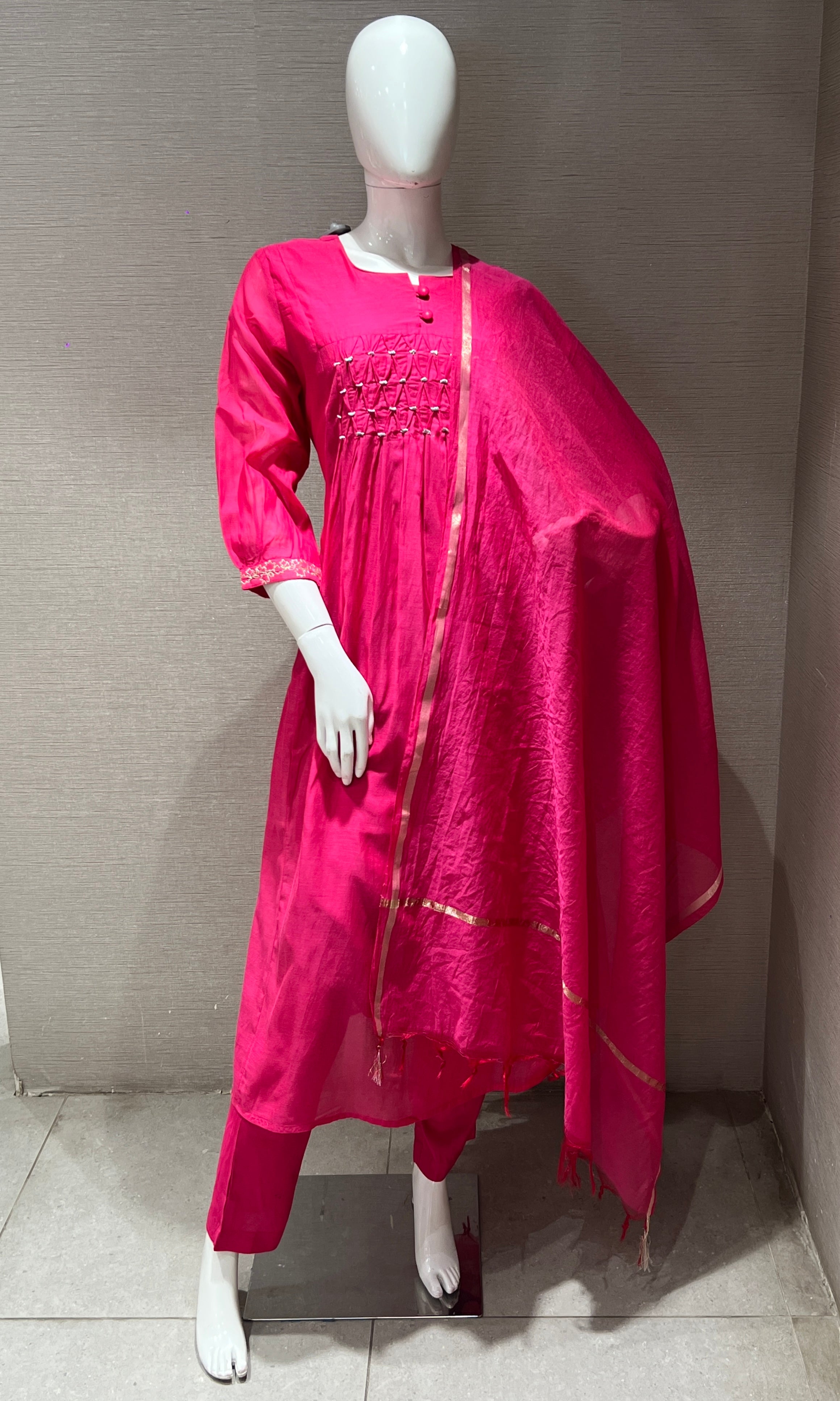 Pink Mul Chanderi kurta set