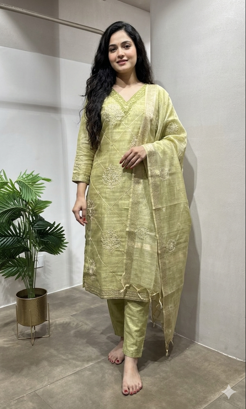 light Green Embroidered Kurta Set