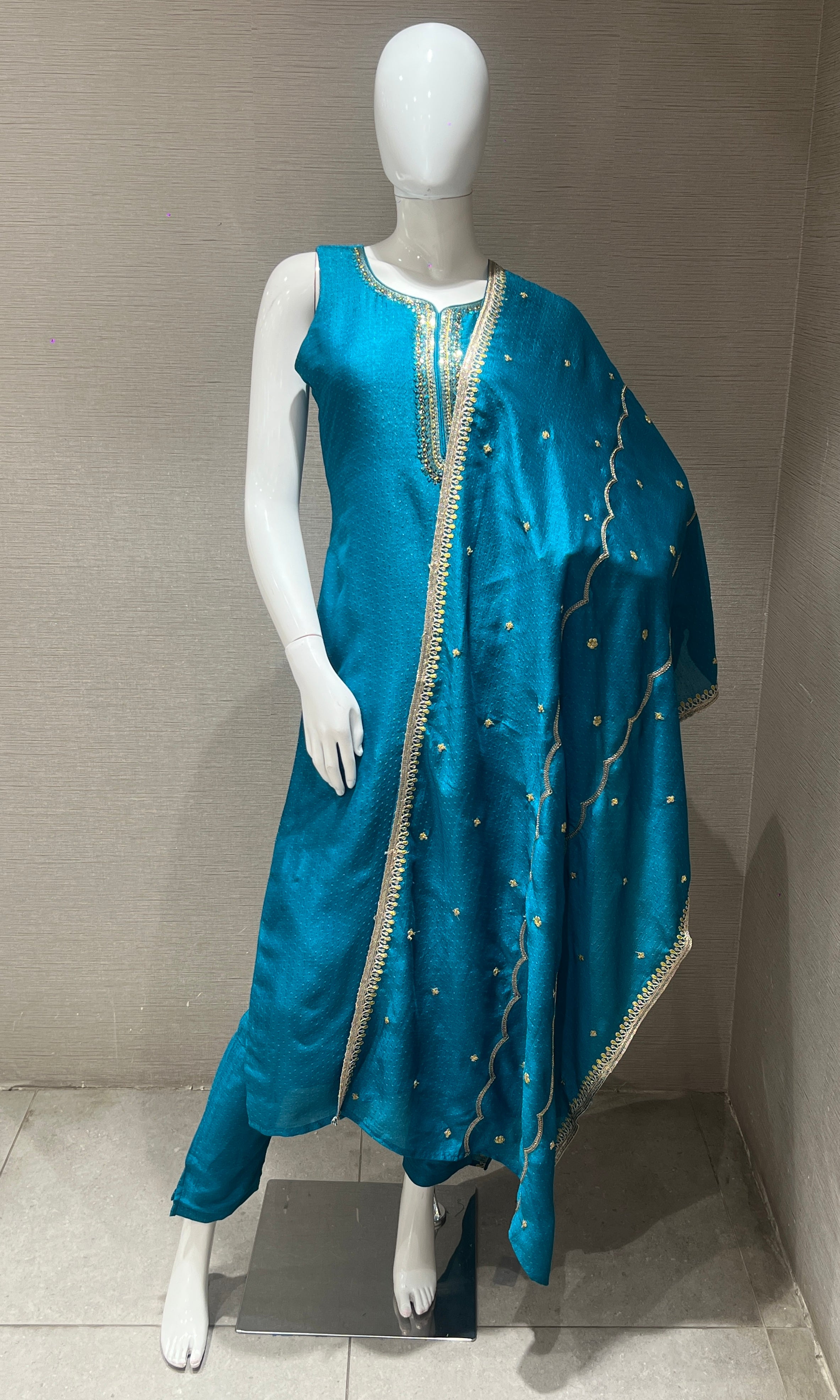Blue Embroidered Kurta Set with Dupatta