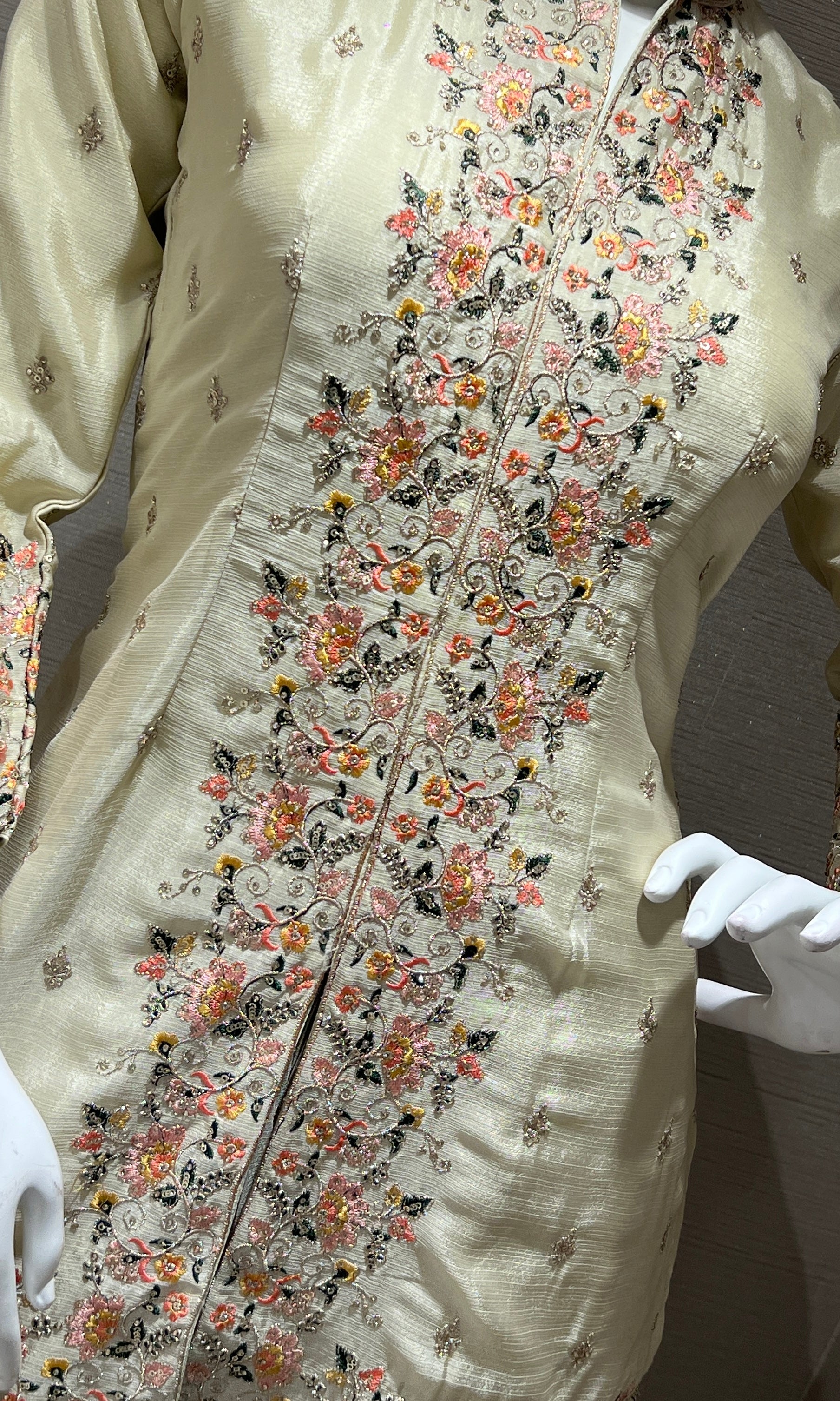 Floral Embroidered Cream Sharara