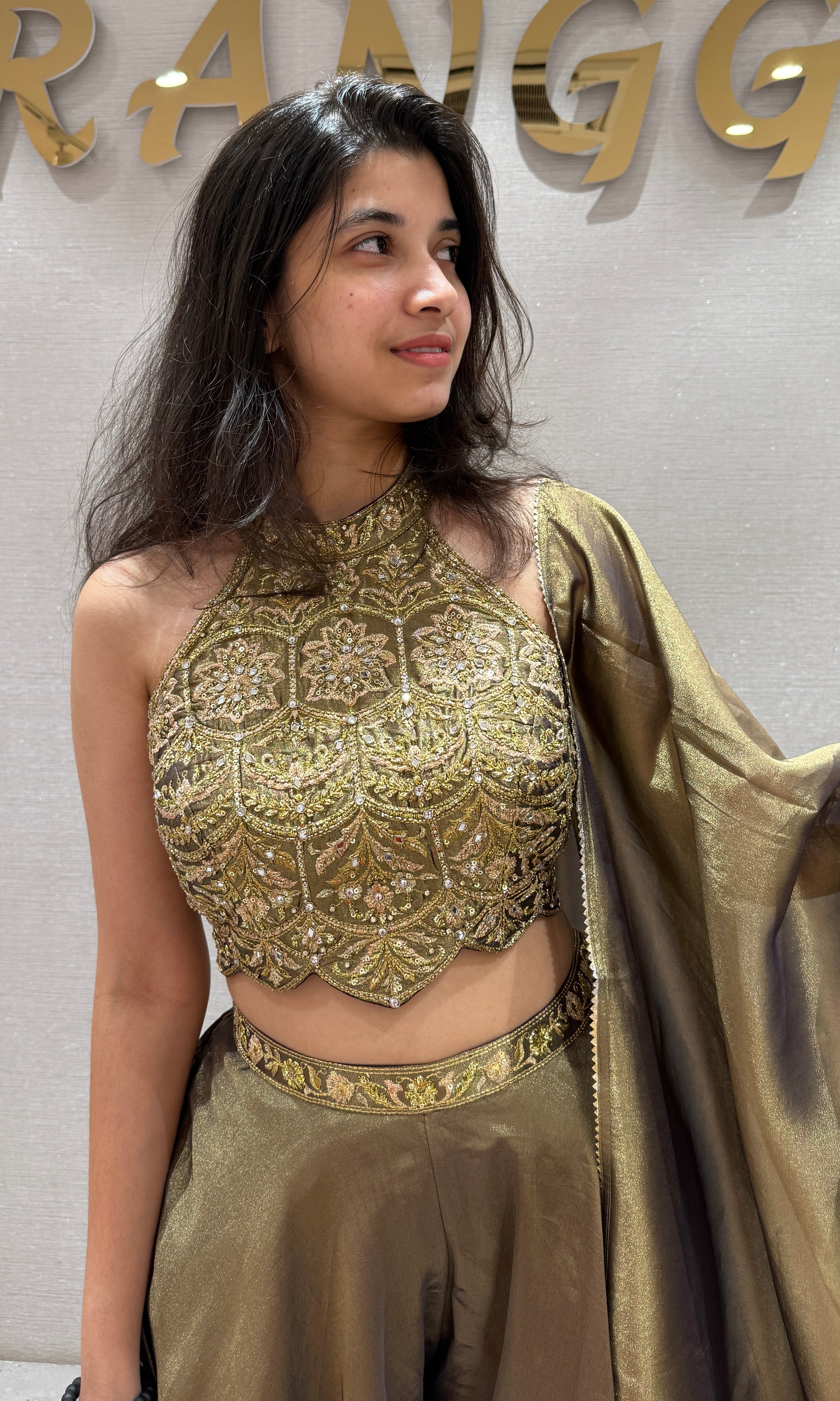 golden Halter neck Ensemble Palazzo set