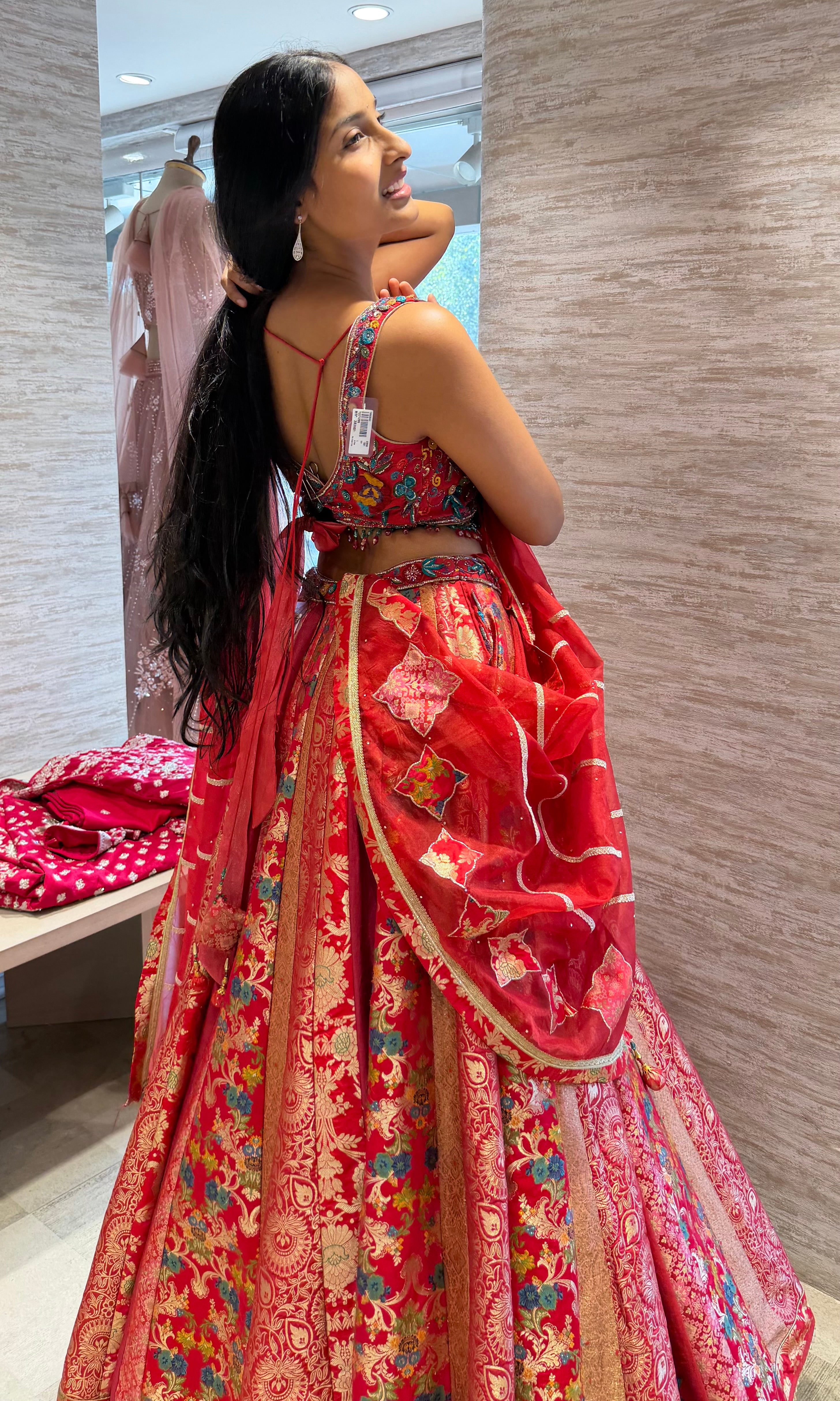 Red Floral Embroidered Lehenga Set