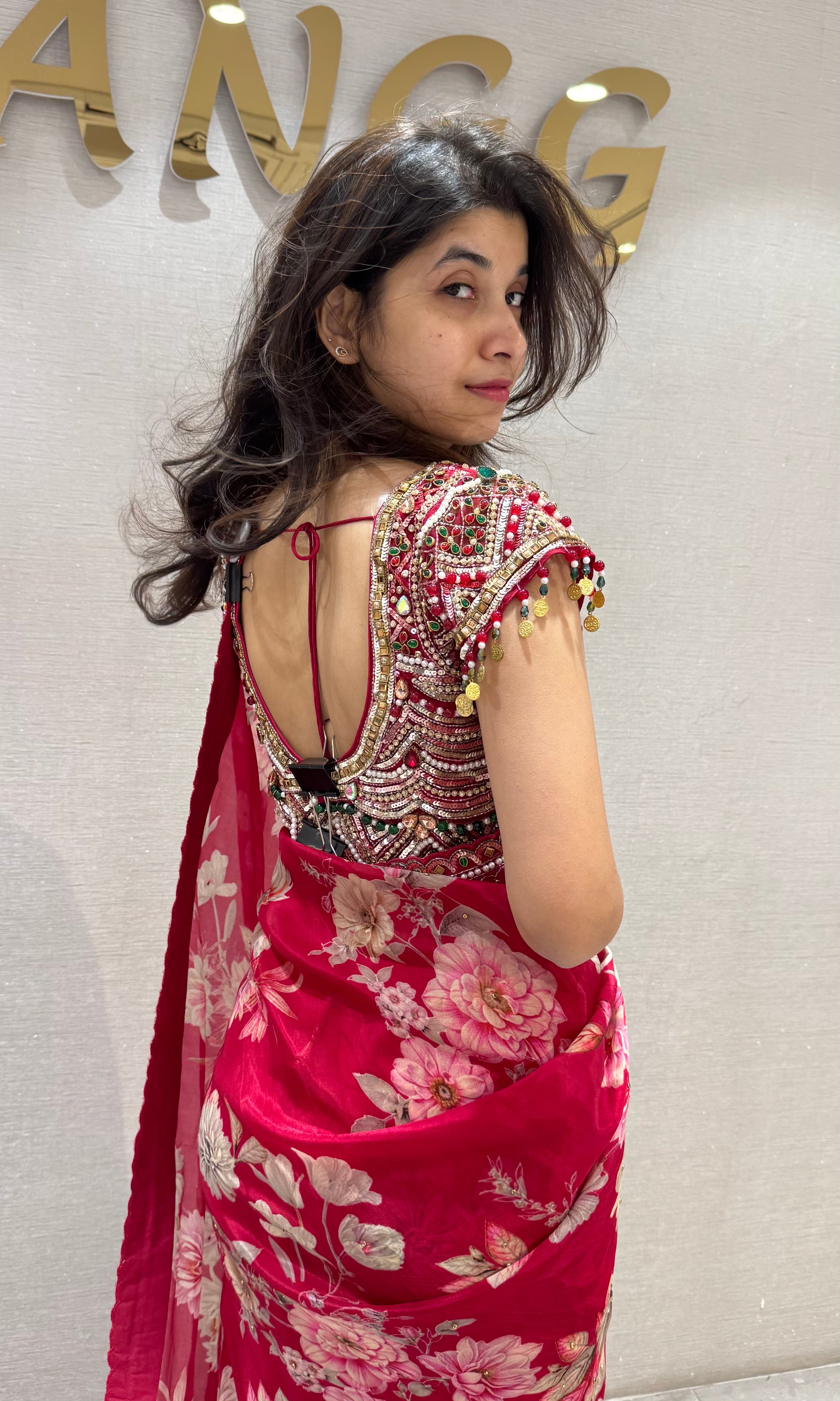 Rani Pink Crimson Bloom Georgette Saree