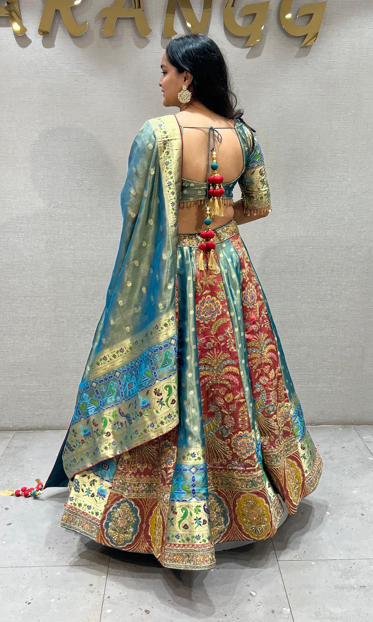 Rama and Golden banarasi Embroidered Silk Lehenga set