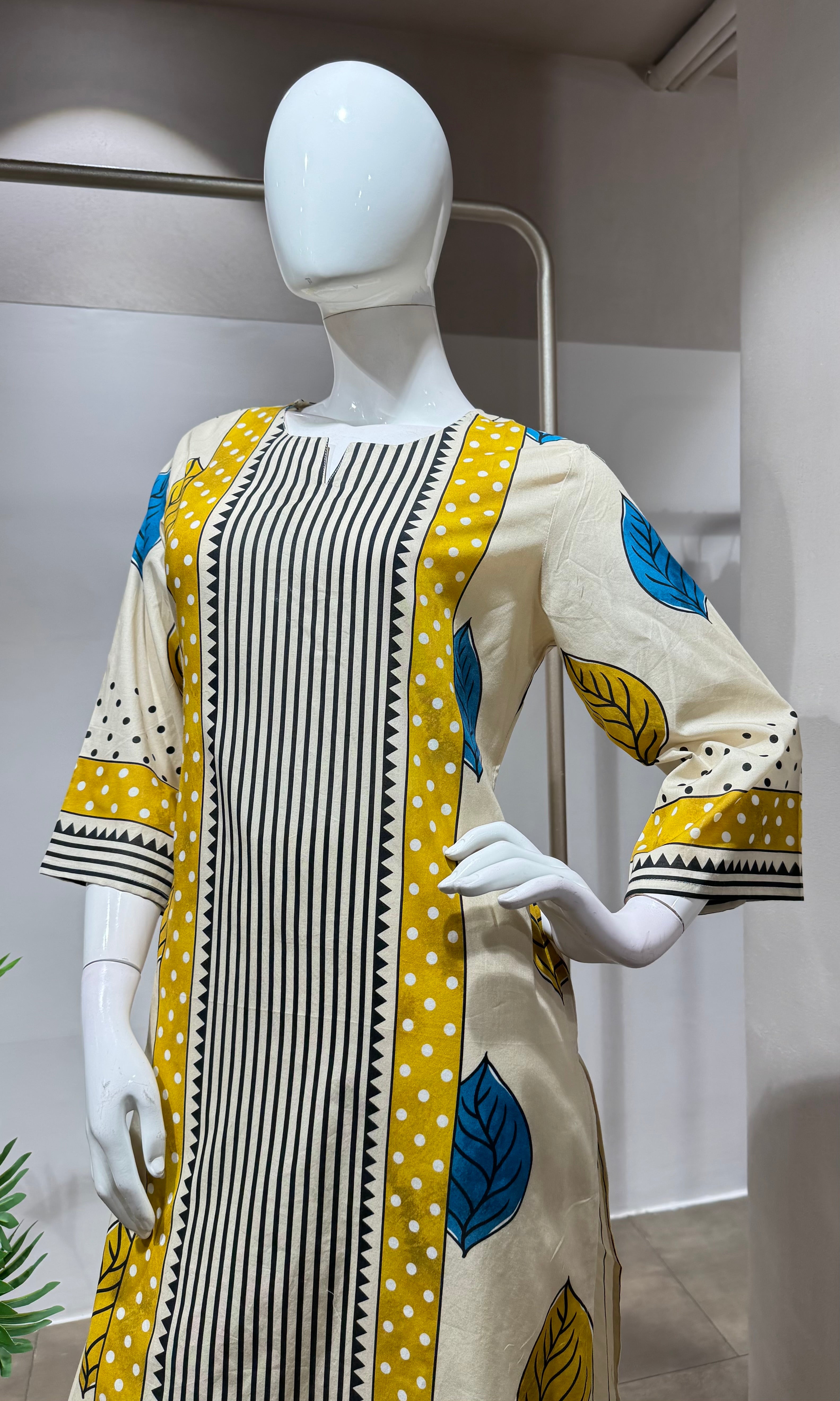 Yellow digital pattern kurti with pants