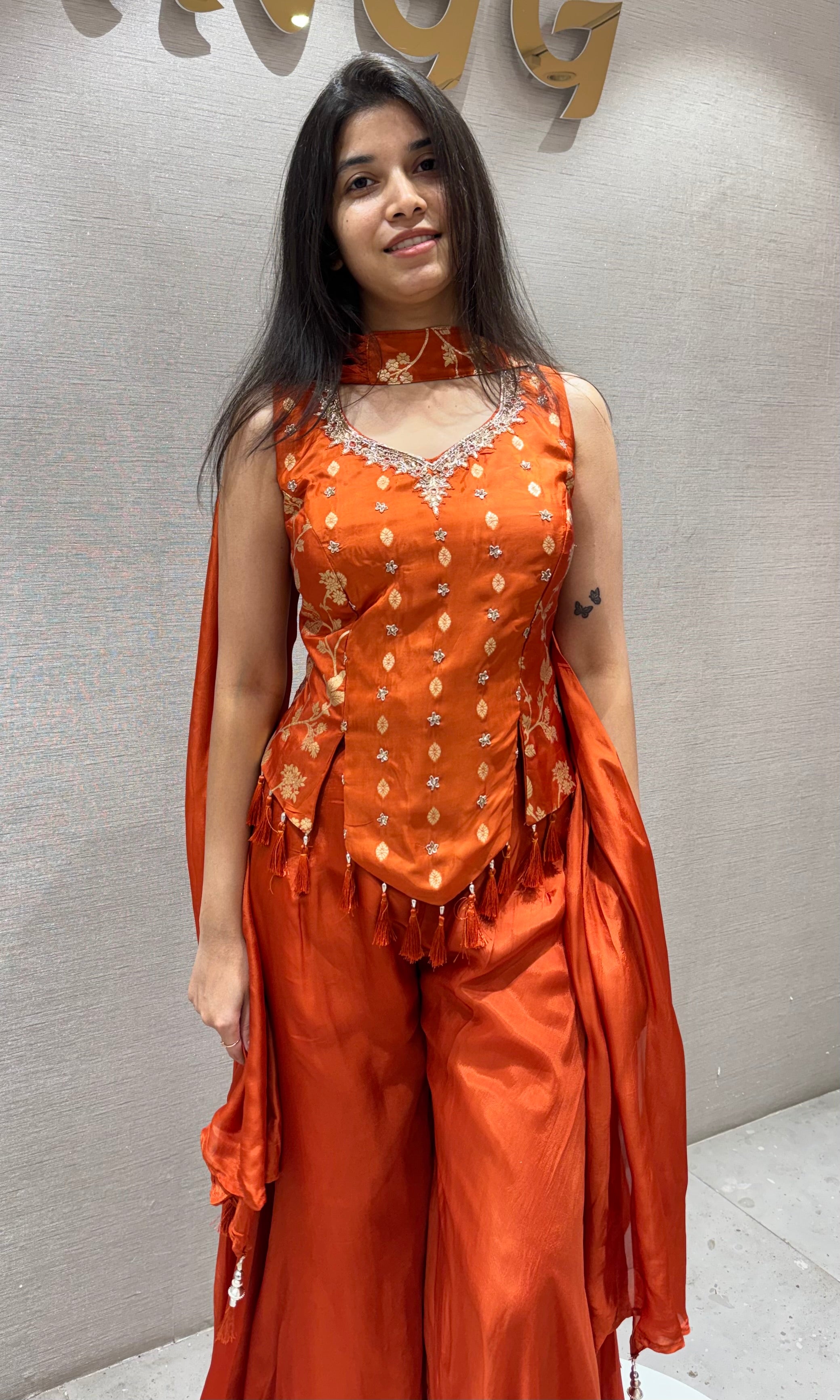 Rust Orange Peplum Palazzo set