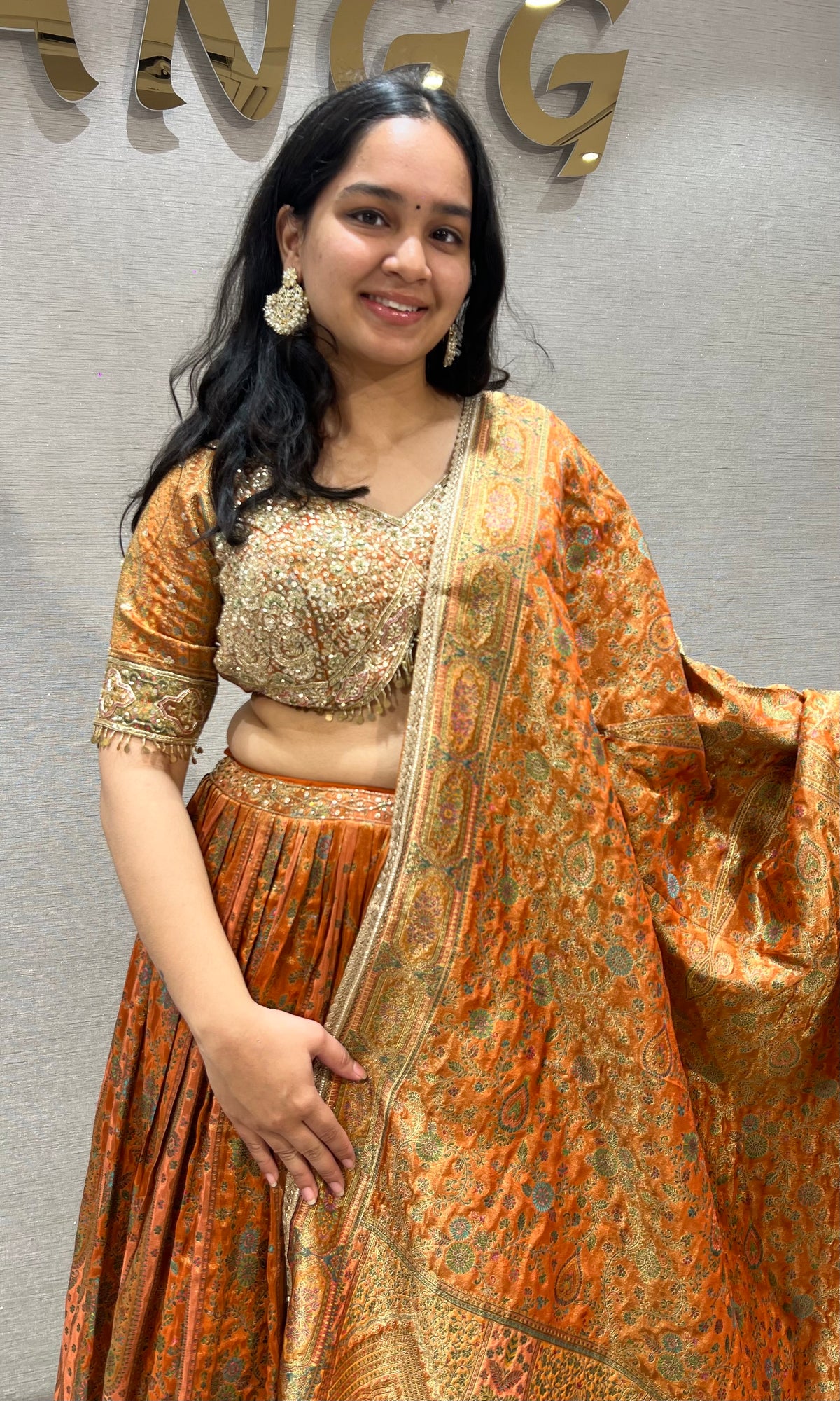 Rust Orange & Gold Embroidered Lehenga Set