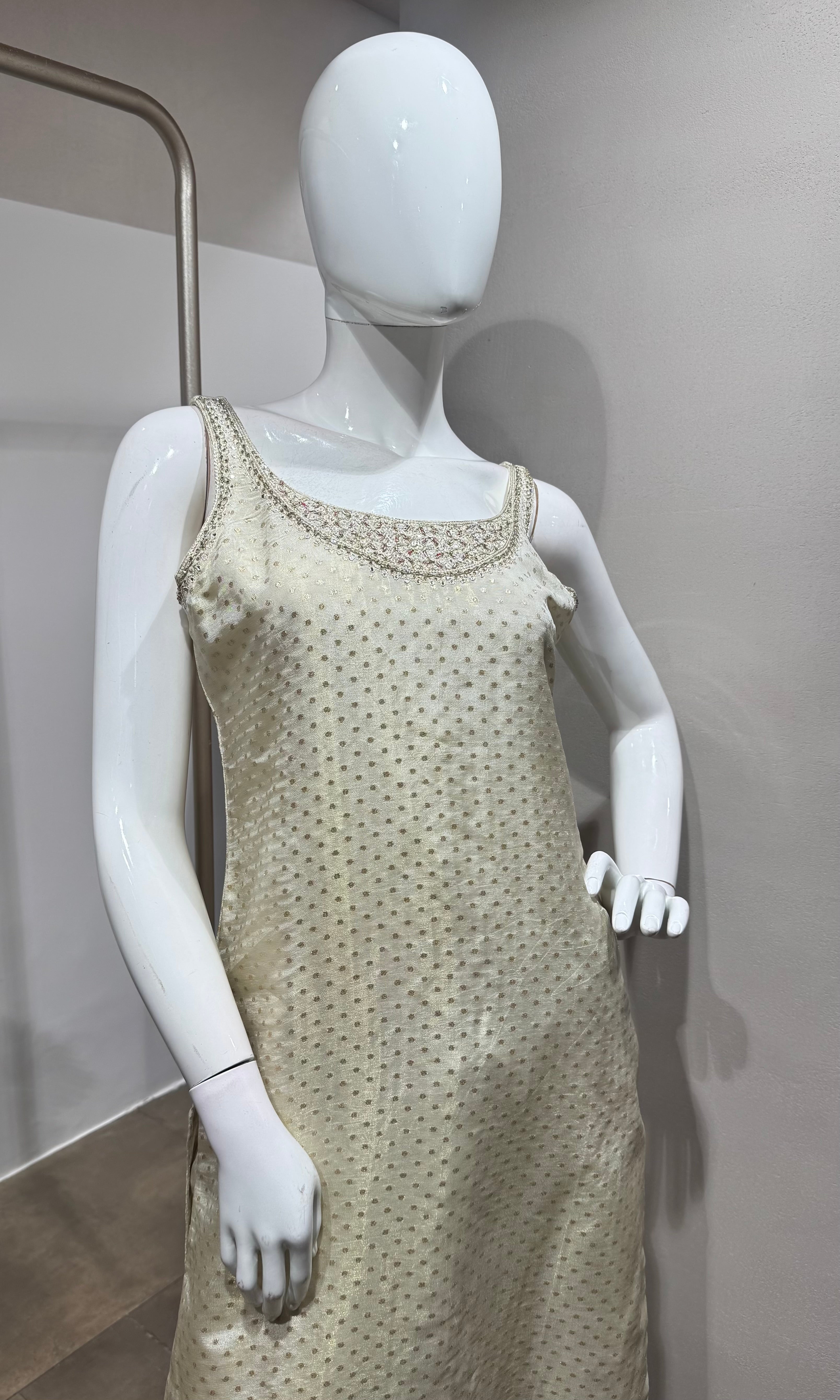 Cream embroidered kurta set with dupatta