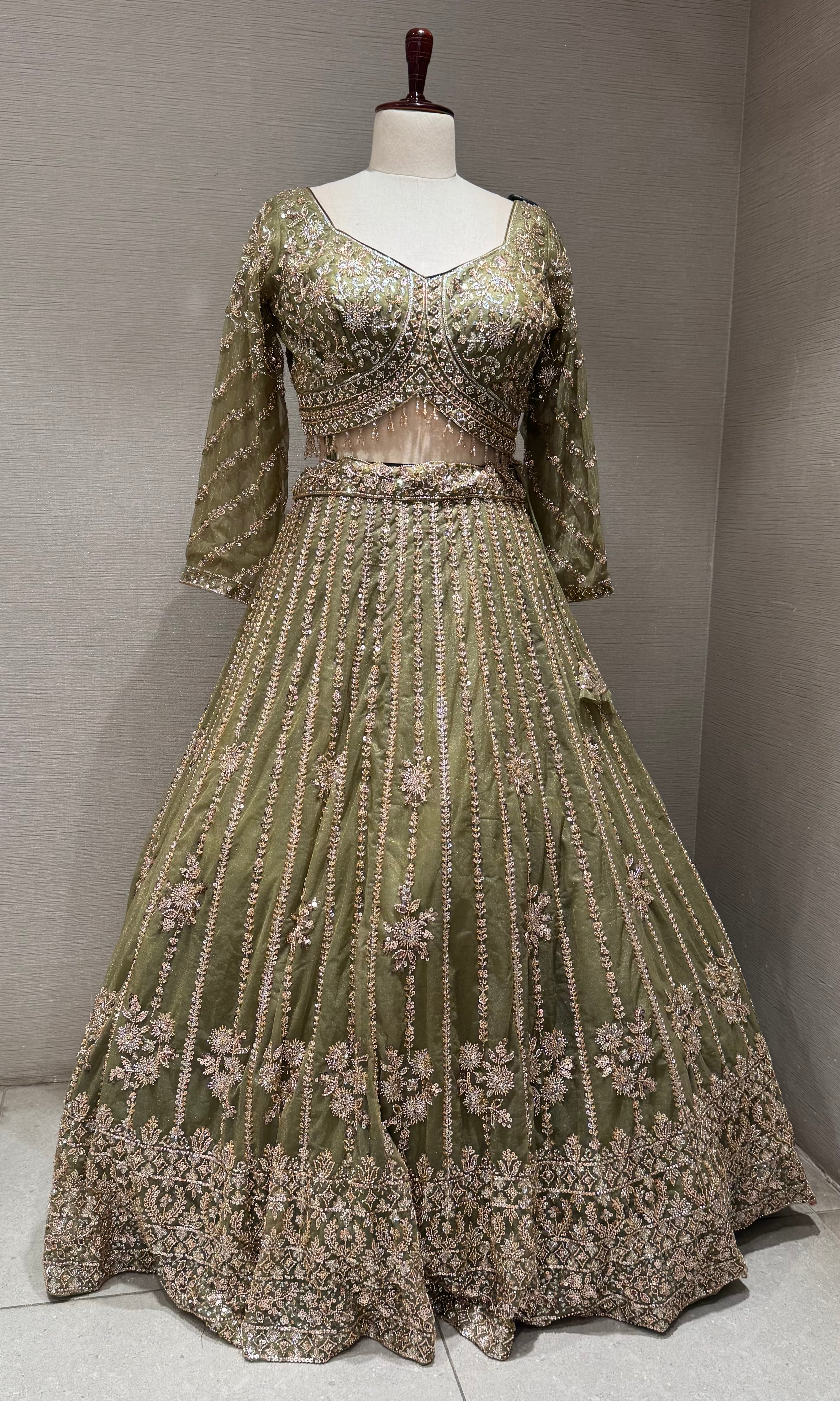 Green intricate embroidered lehenga set