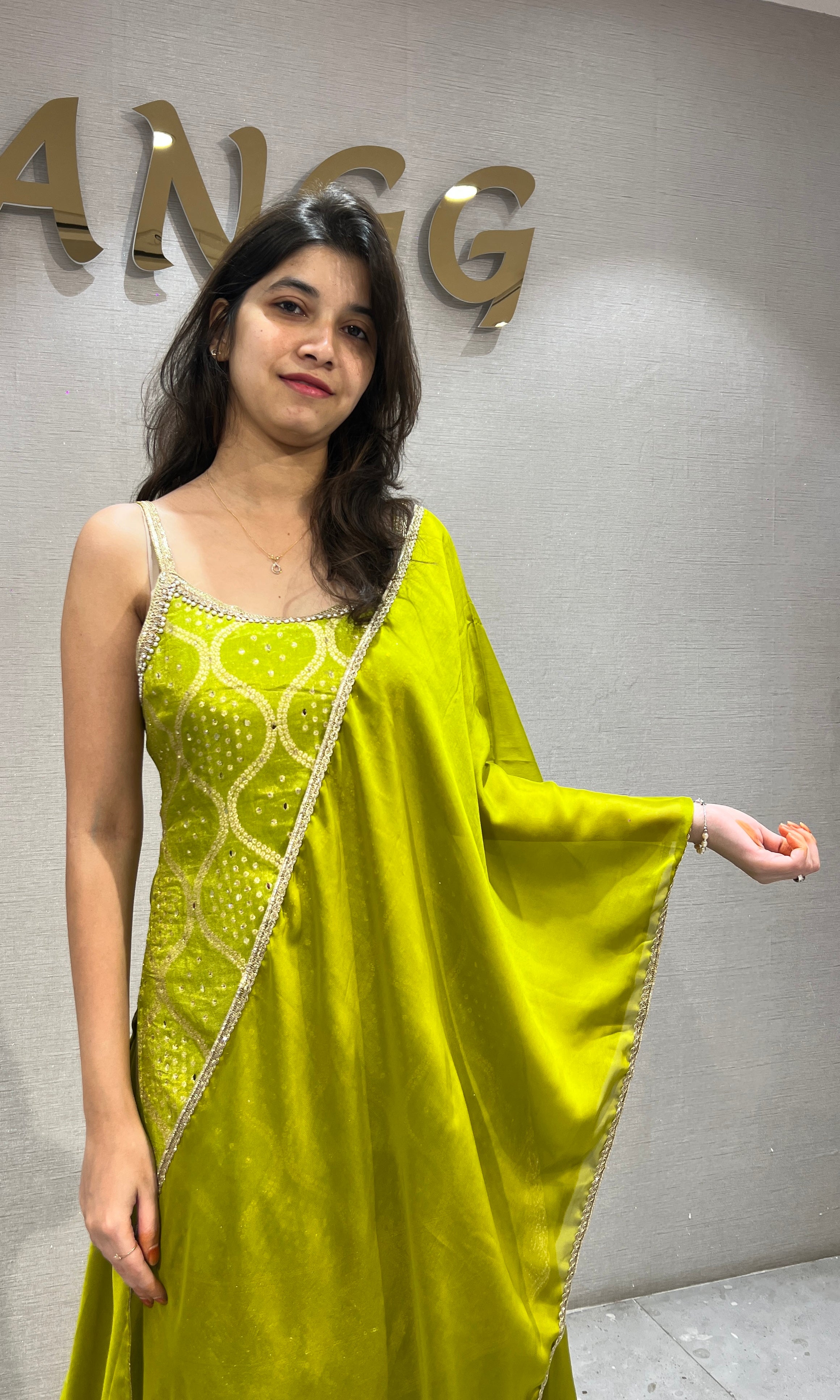Green Golden Lattice Lime sharara set