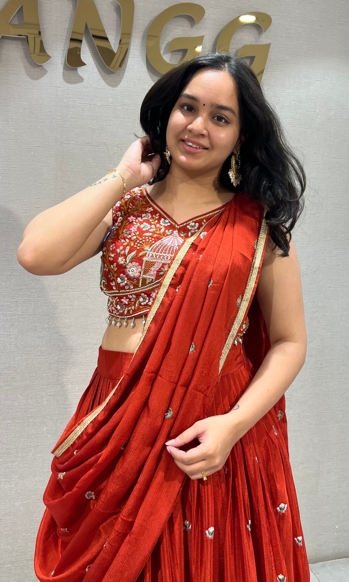 Crimson Rust Elegance Georgette Lehenga Set