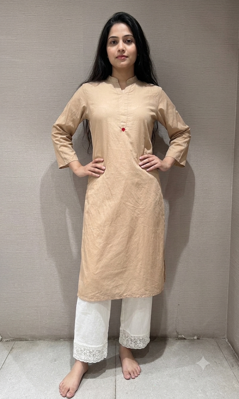 BEIGE CLASSIC KURTI WITH BOTTOM