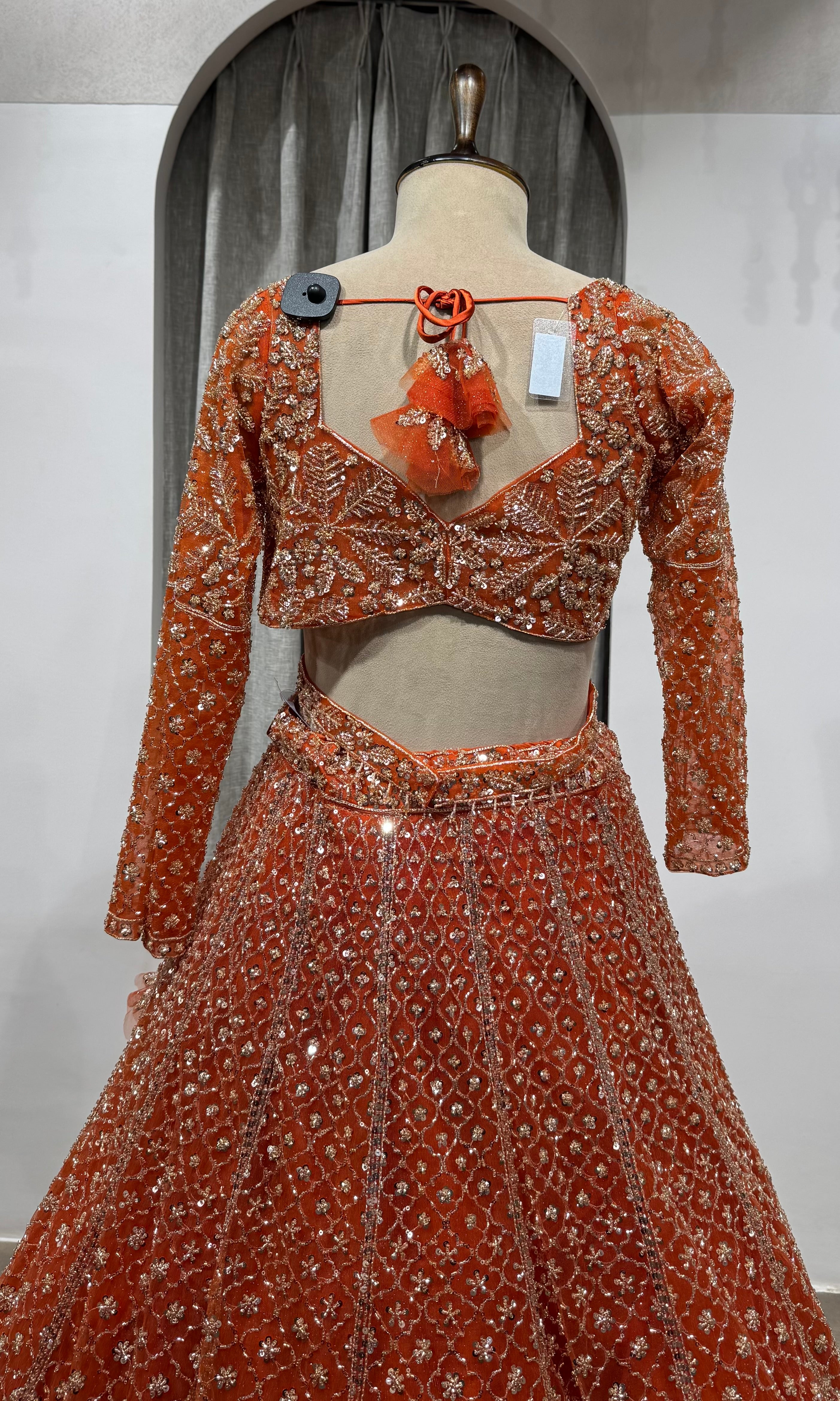 Orange Sequin Embroidered Bridal Lehenga Set