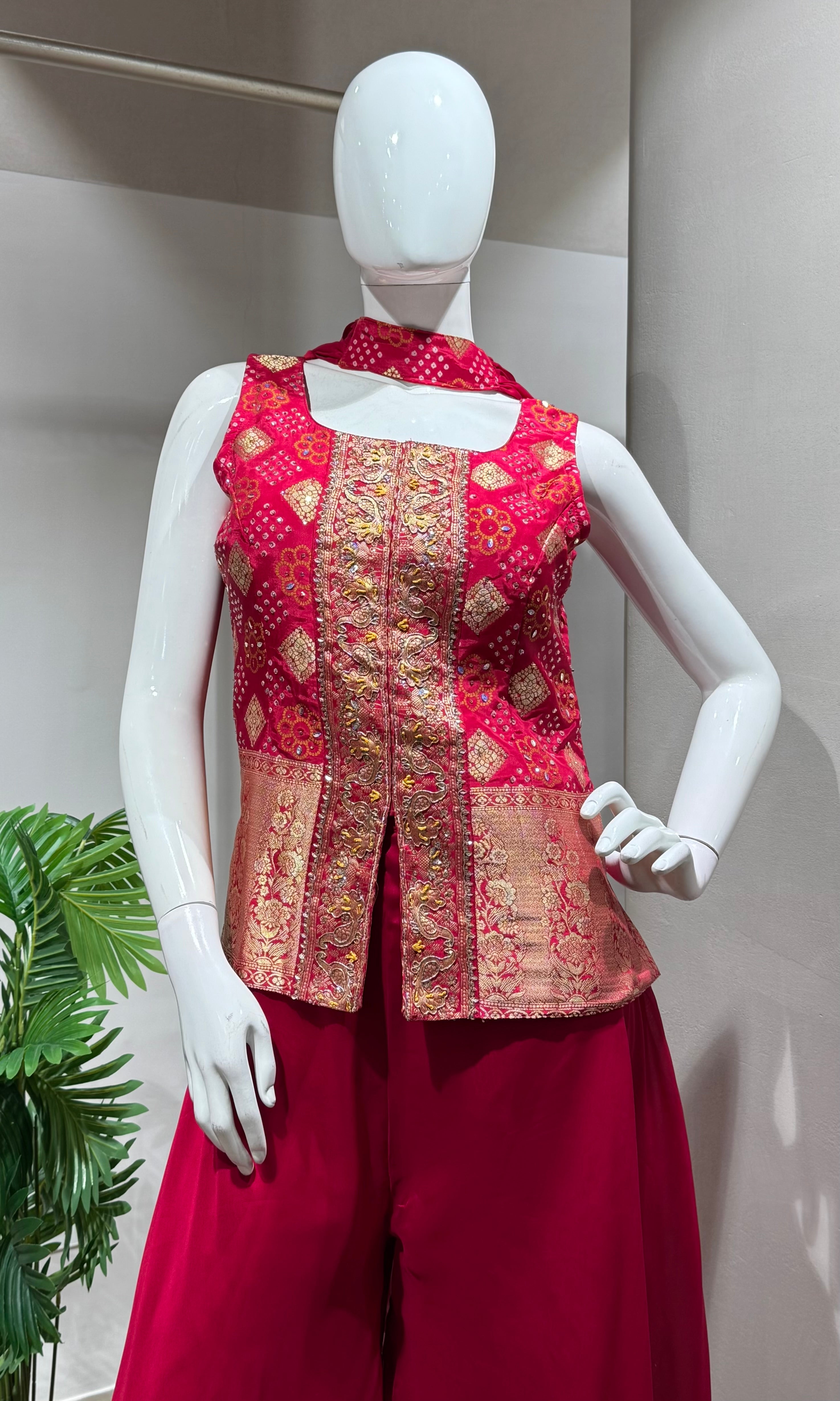 PINK EMBROIDERED PEPLUM PALAZZO SET