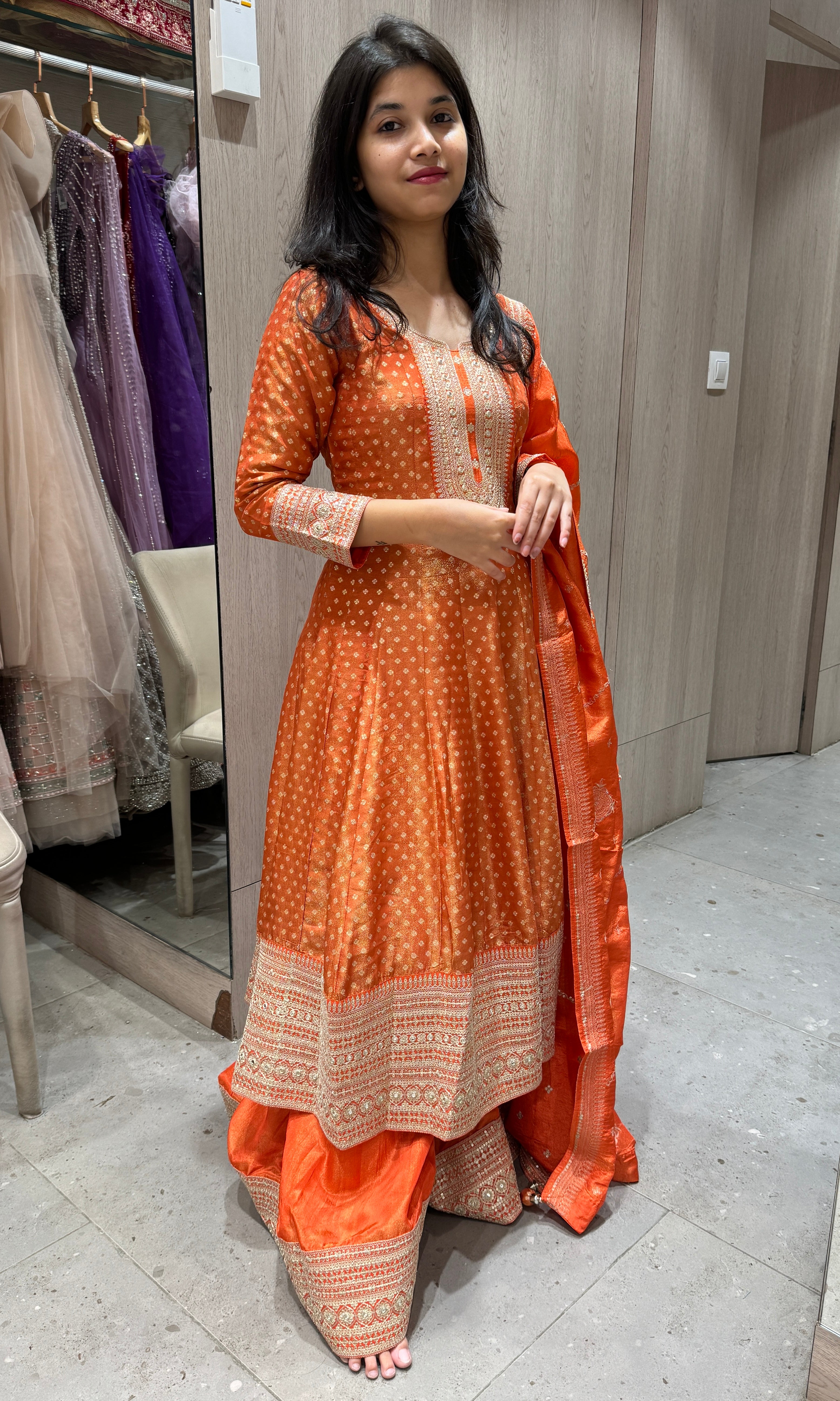 Orange Anarkali with Palazzo pants