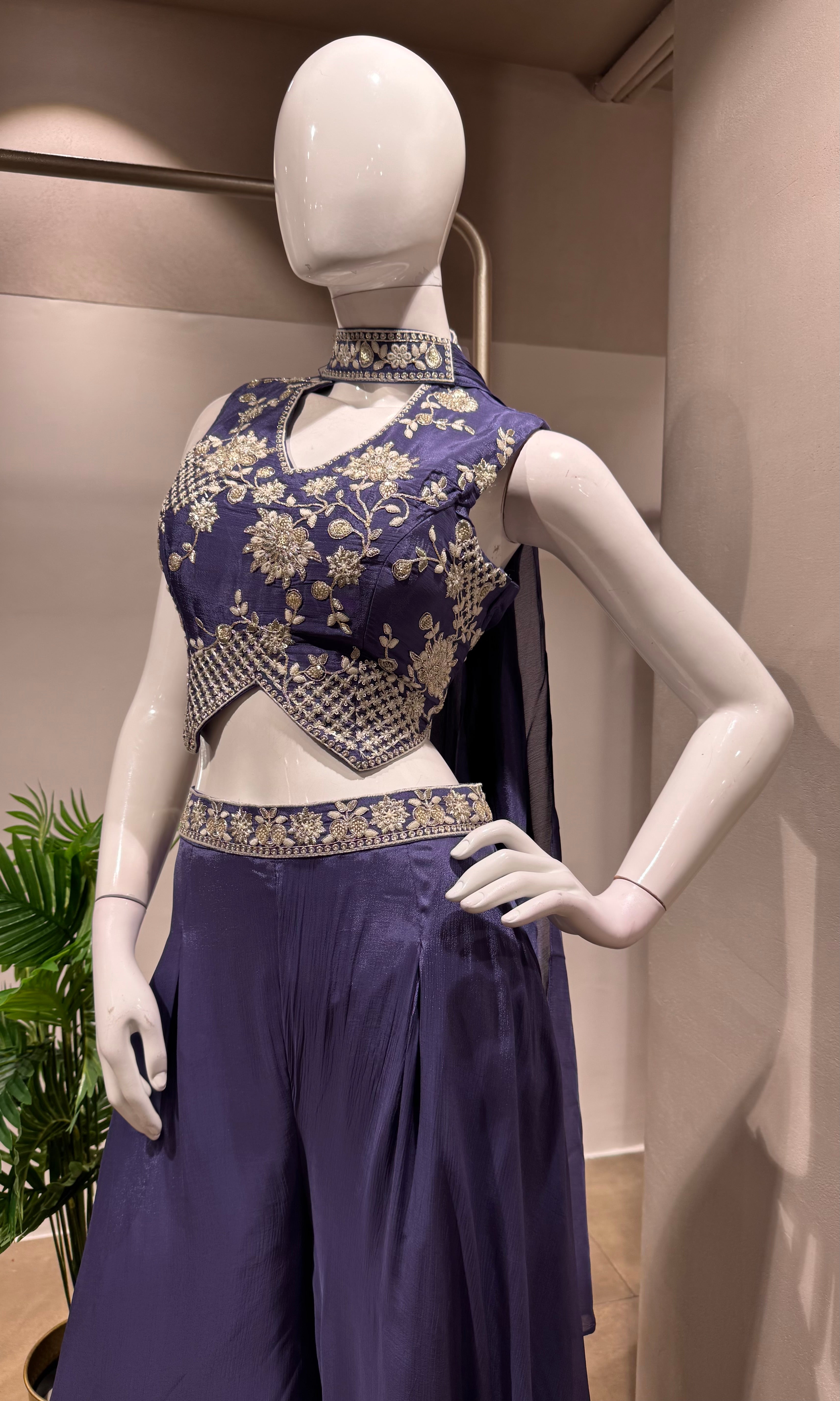 VIOLET Embroidered Crop Top WITH Palazzo Set