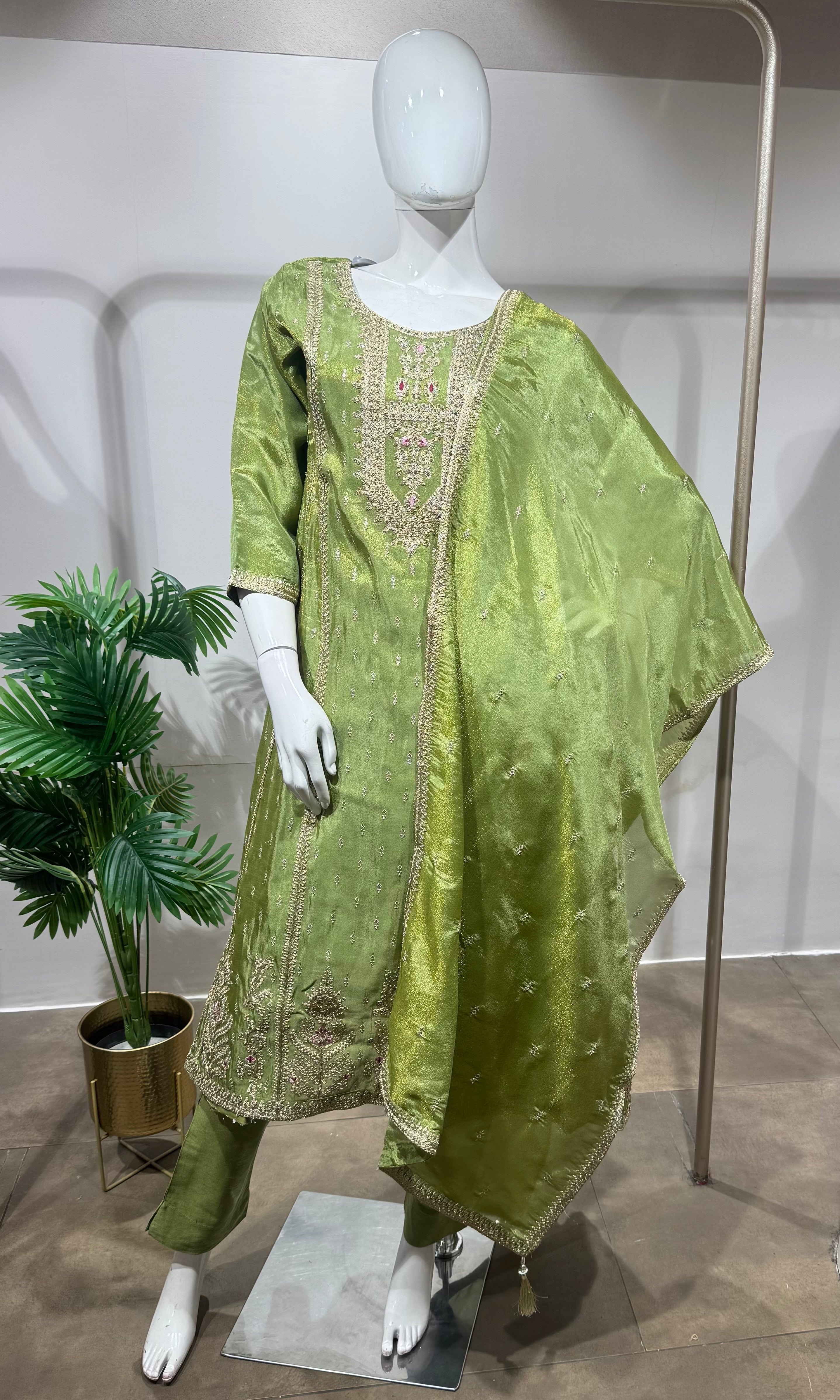 Green Regal Gold Zari Silk KURTA SET