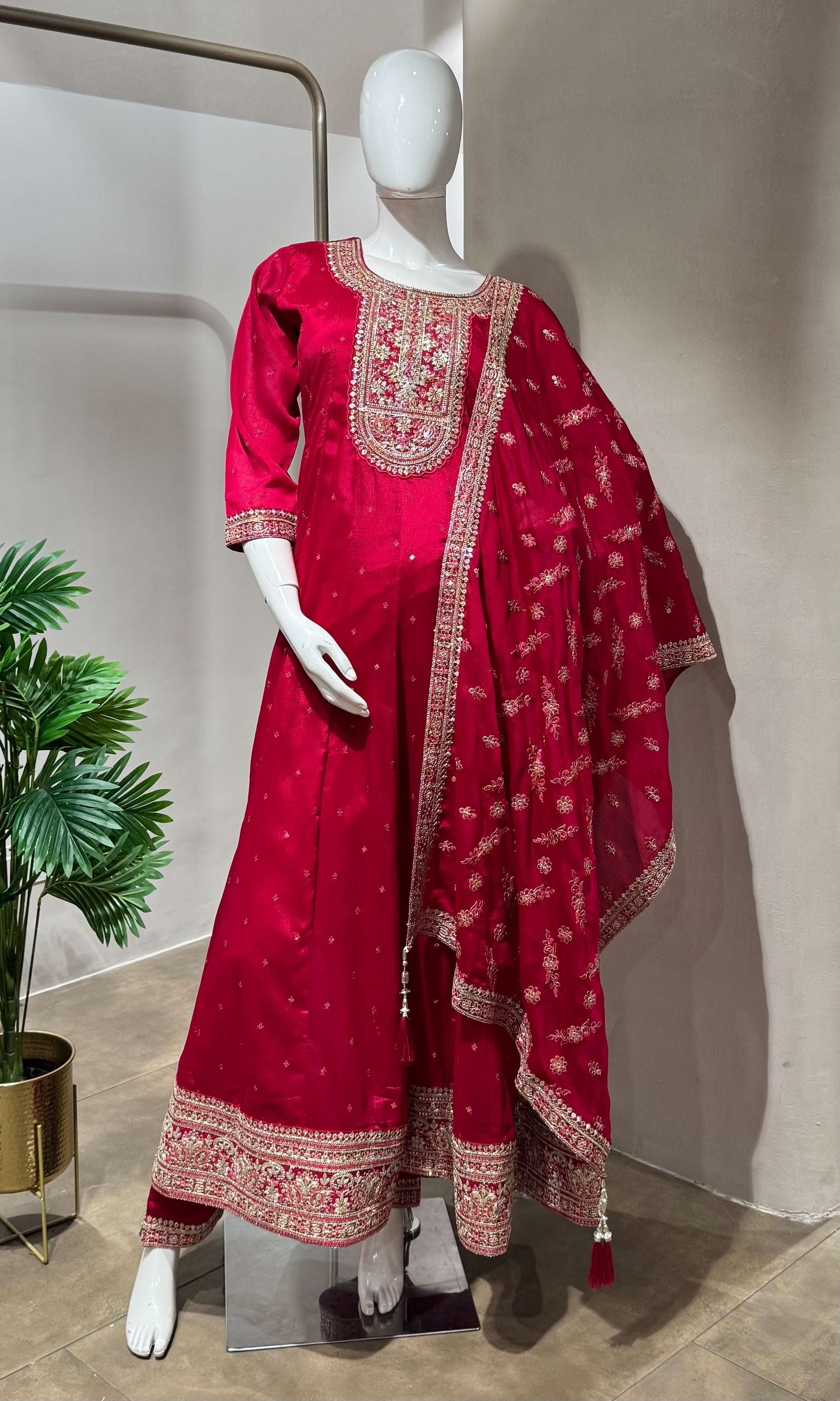 RANI PINK GOLD EMBROIDERY ANARKALI