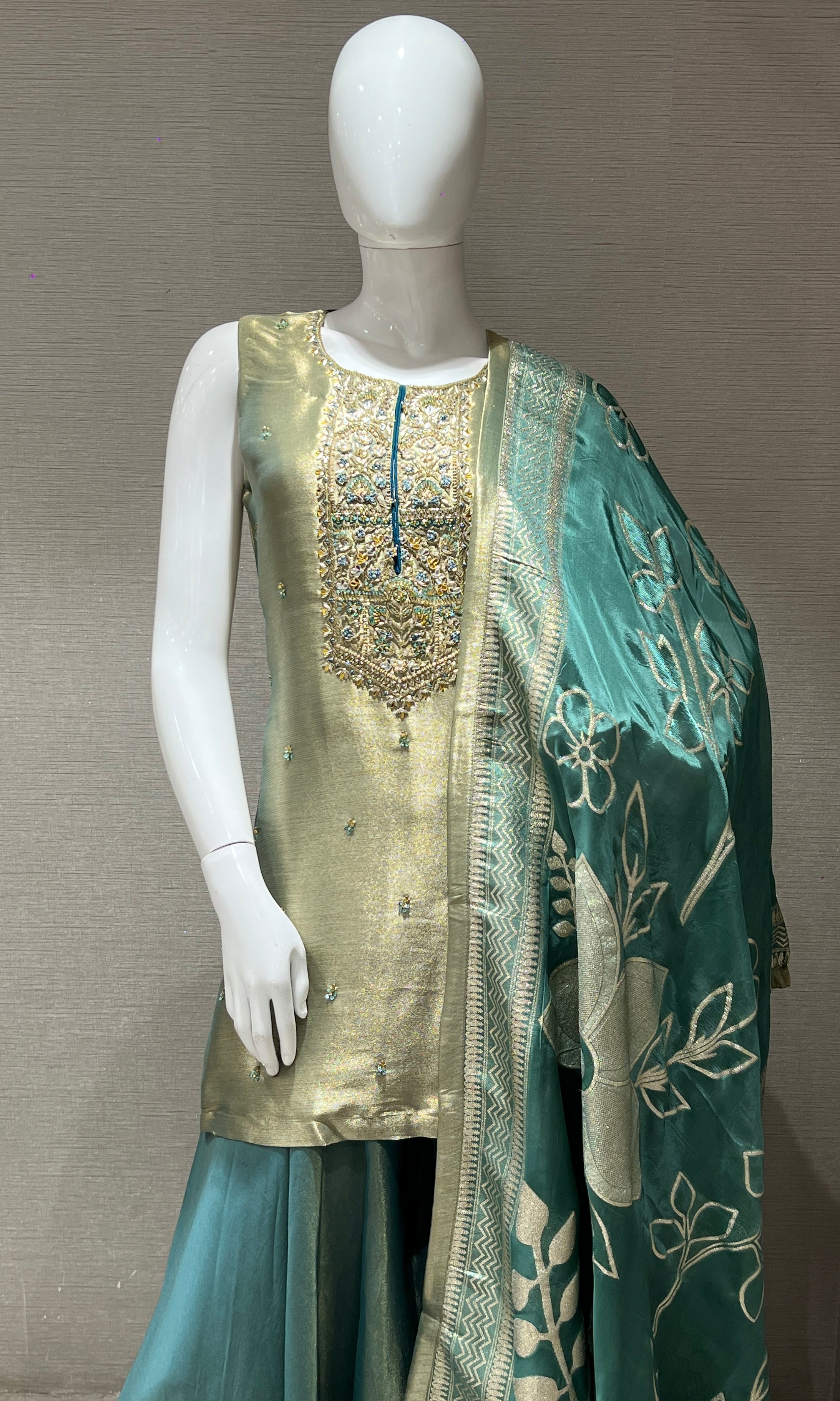 Green Embroidered Sharara Palazzo