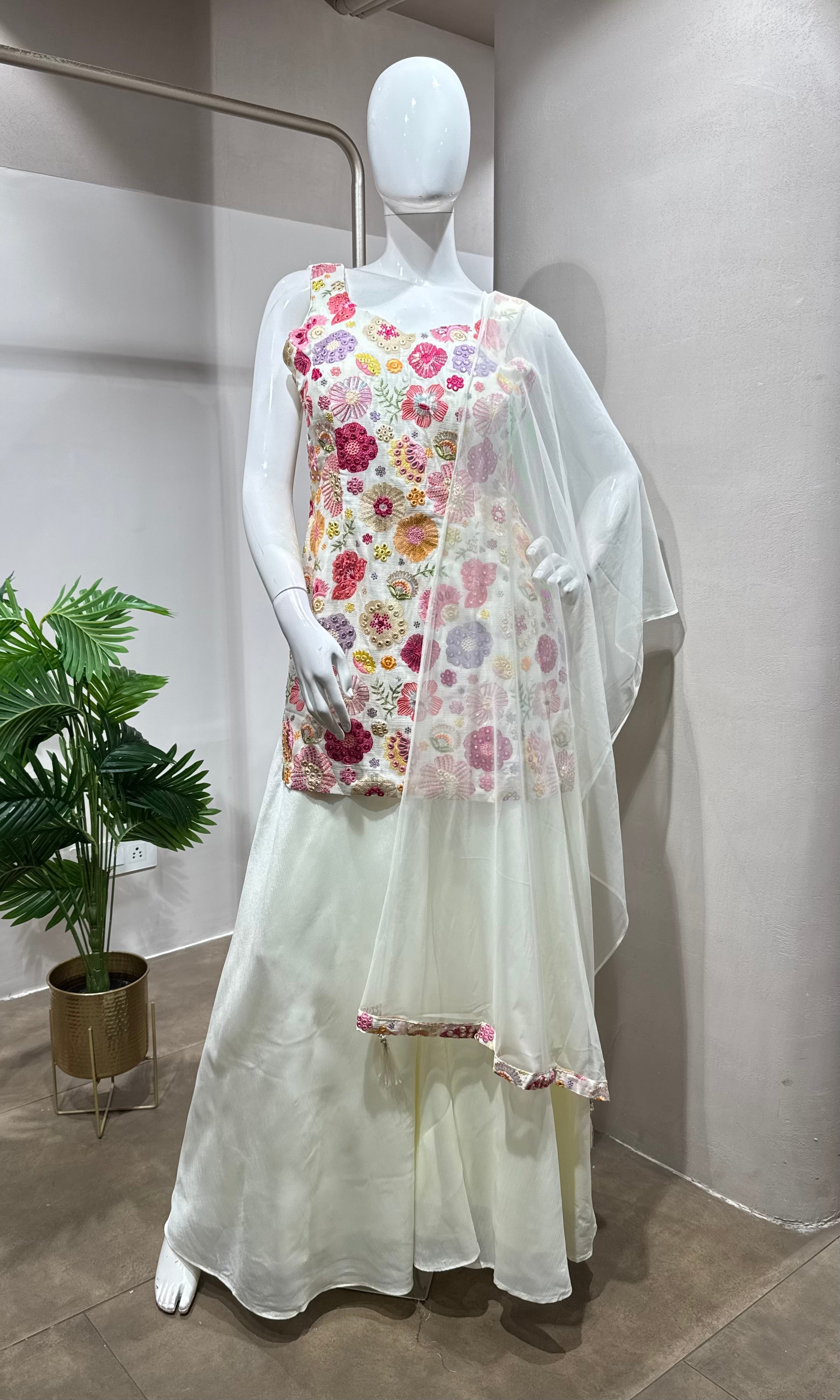white multicolored floral sharara set