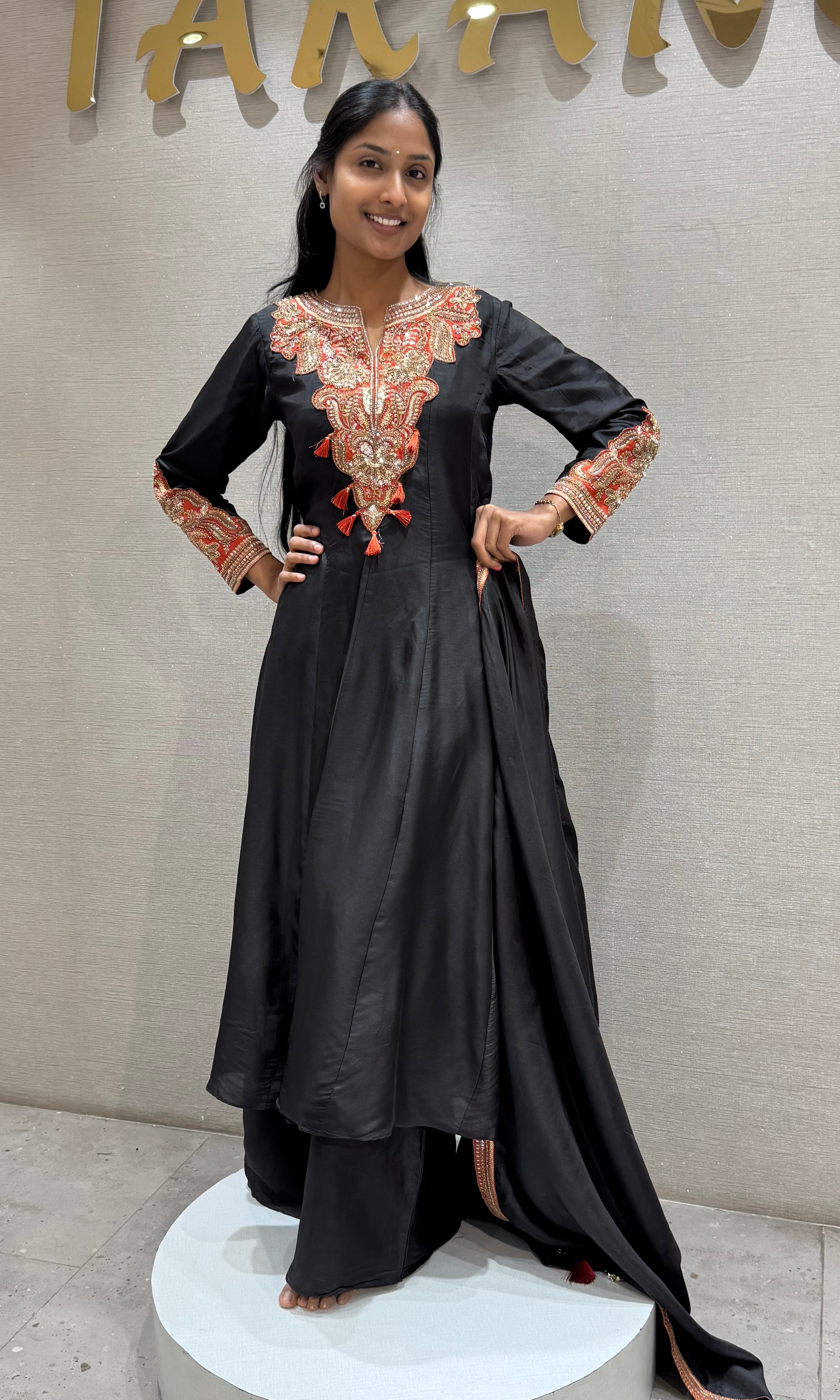 Black Floral Elegance anarkali with palazzo pants
